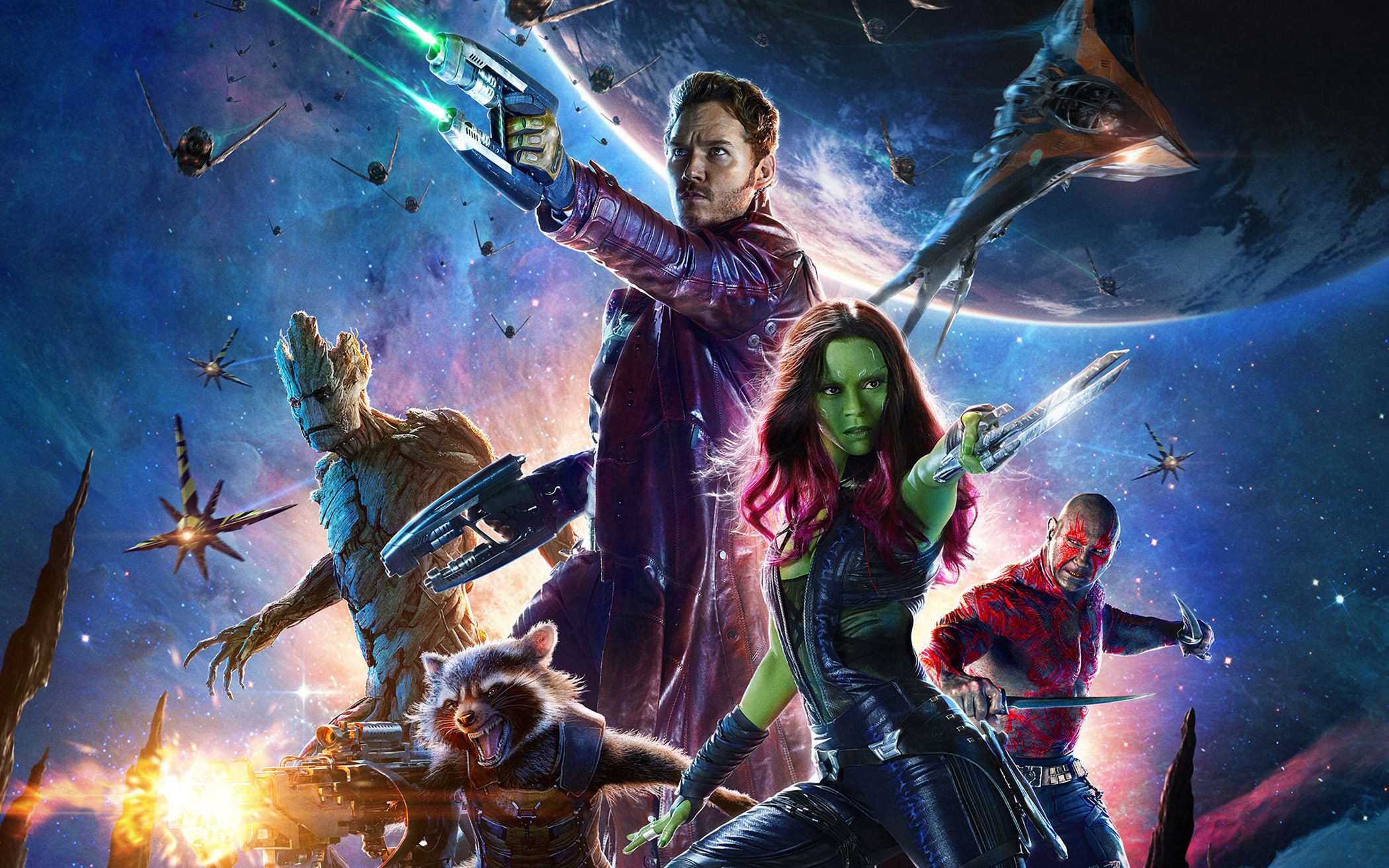 Guardiani della Galassia, Star-Lord, Gamora, Groot, Rocket Raccoon, Marvel, sfondo widescreen Full HD