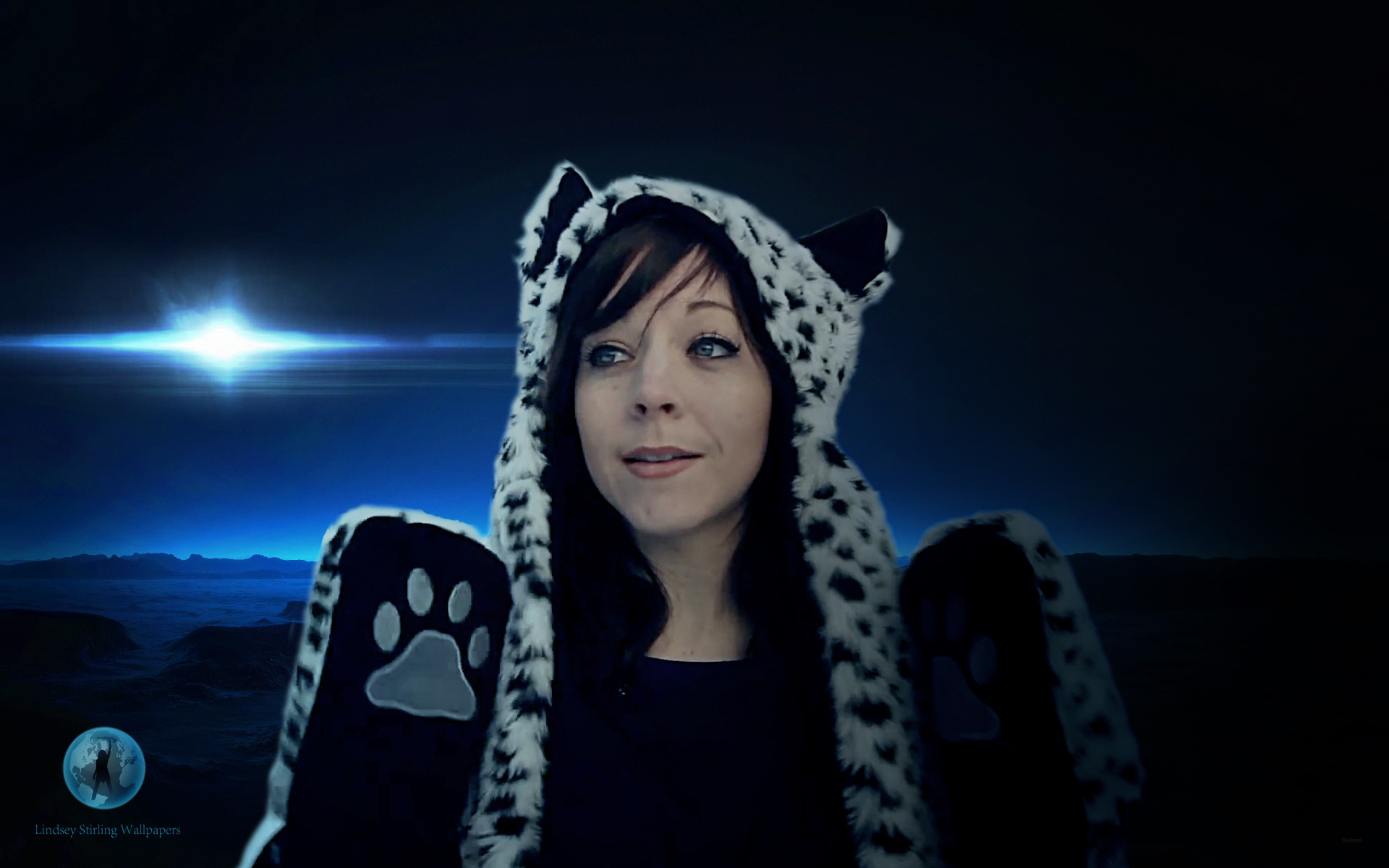 Lindsey Stirling, Cappello leopardato, Spazio, Blu, 16:10 Full HD, wallpaper widescreen
