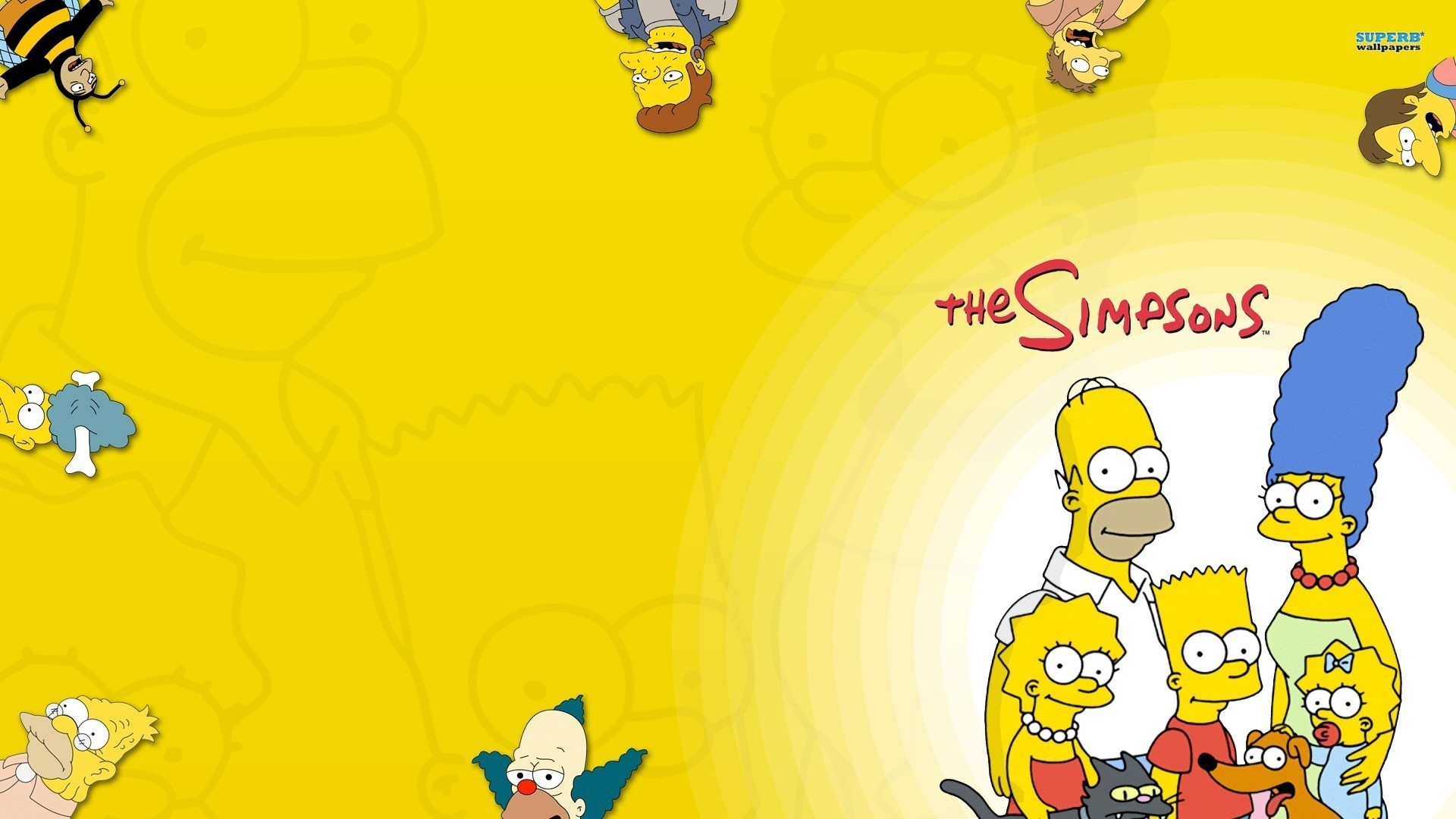 I Simpson, Logo, Famiglia Simpson, Sfondo giallo, 16:9 Full HD, wallpaper widescreen