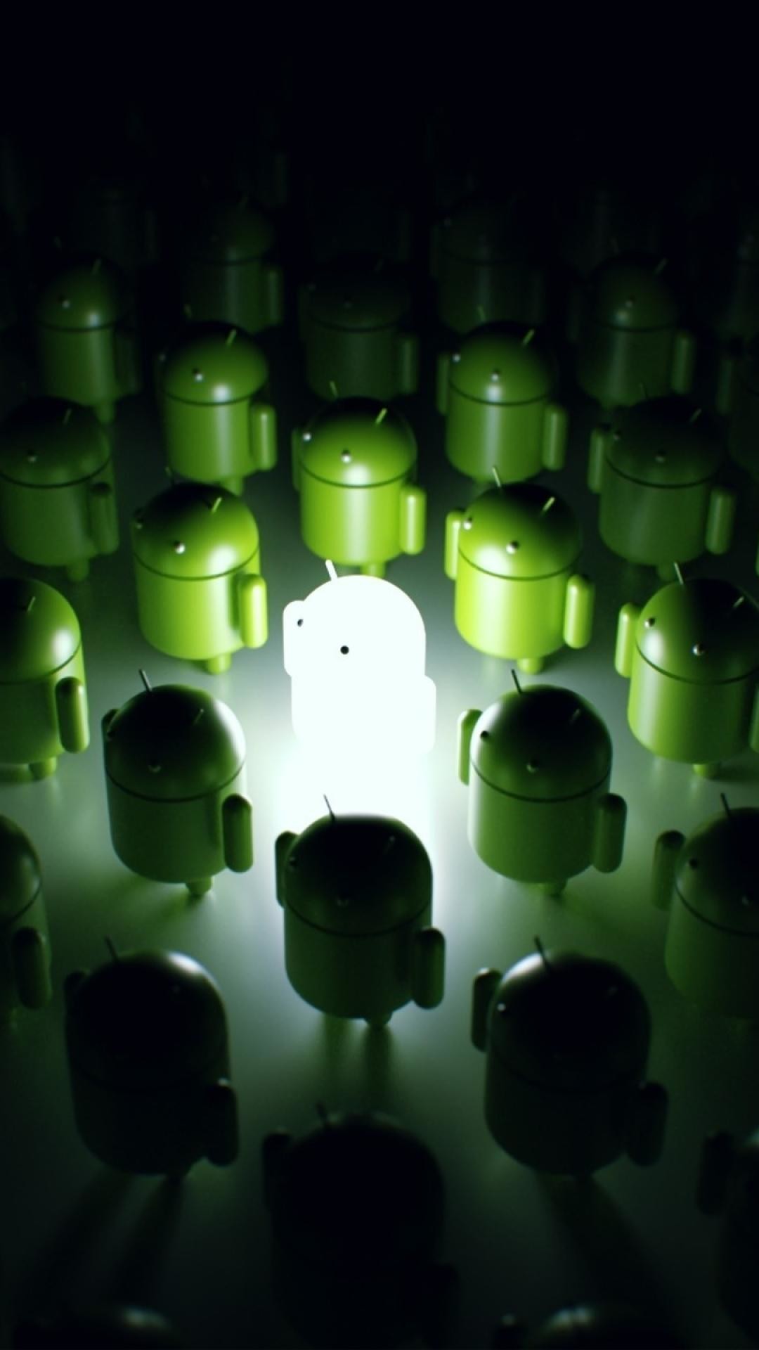 Android, Folla di robot, Luce, Verde, Full HD, sfondo per smartphone