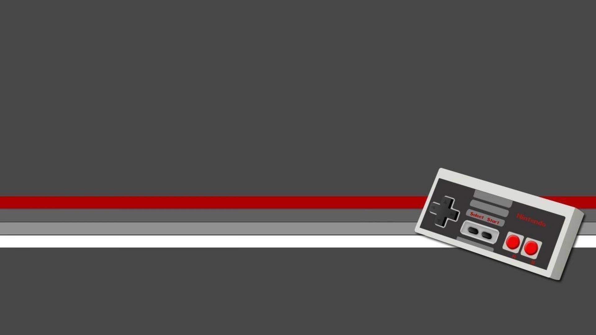 NES, Controller NES, Nintendo, Strisce rosse, Sfondo grigio, 16:9 Full HD, wallpaper widescreen