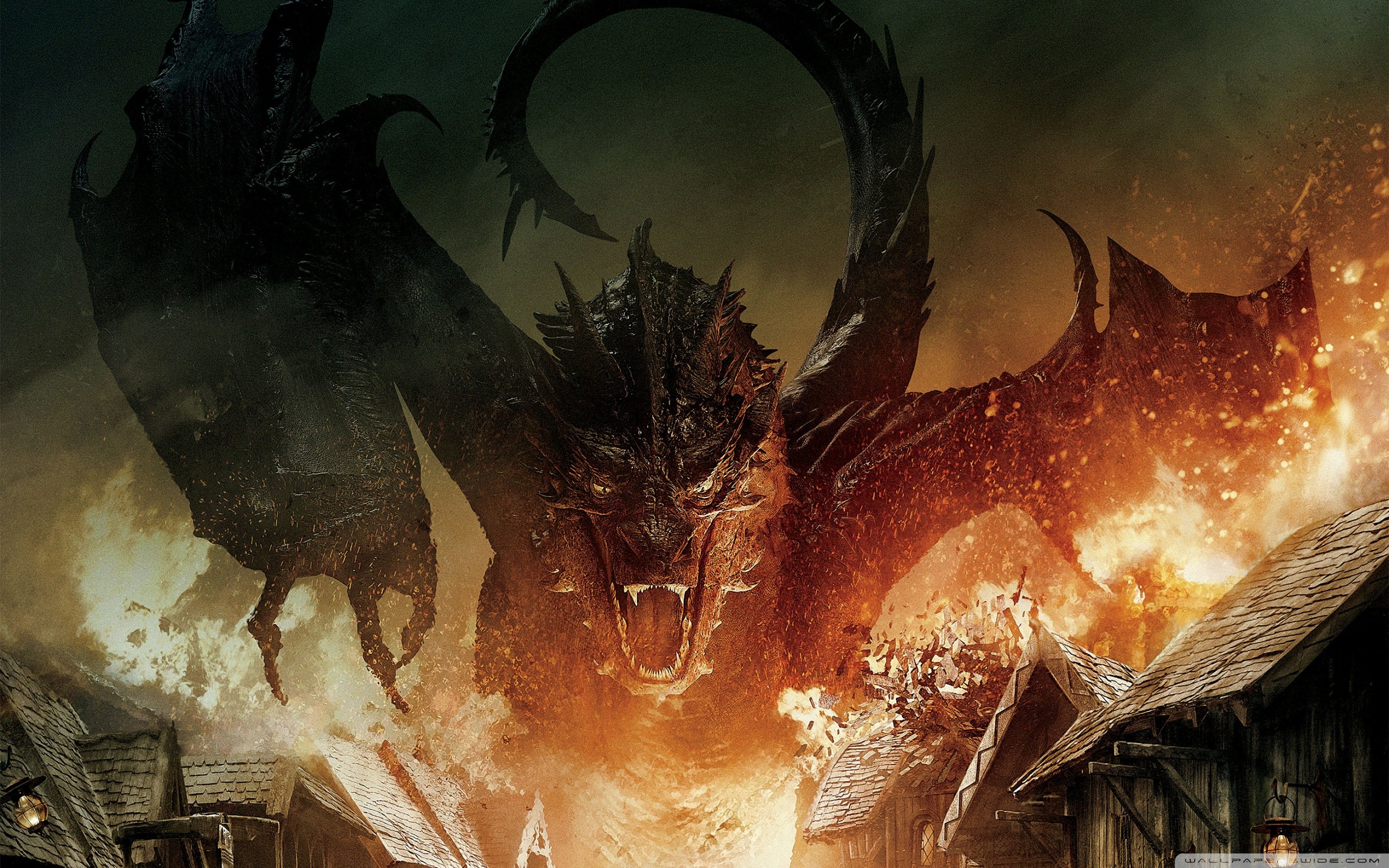 Smaug, Drago, Pontelagolungo, Lo Hobbit: La battaglia delle cinque armate, Fuoco, sfondo 2K