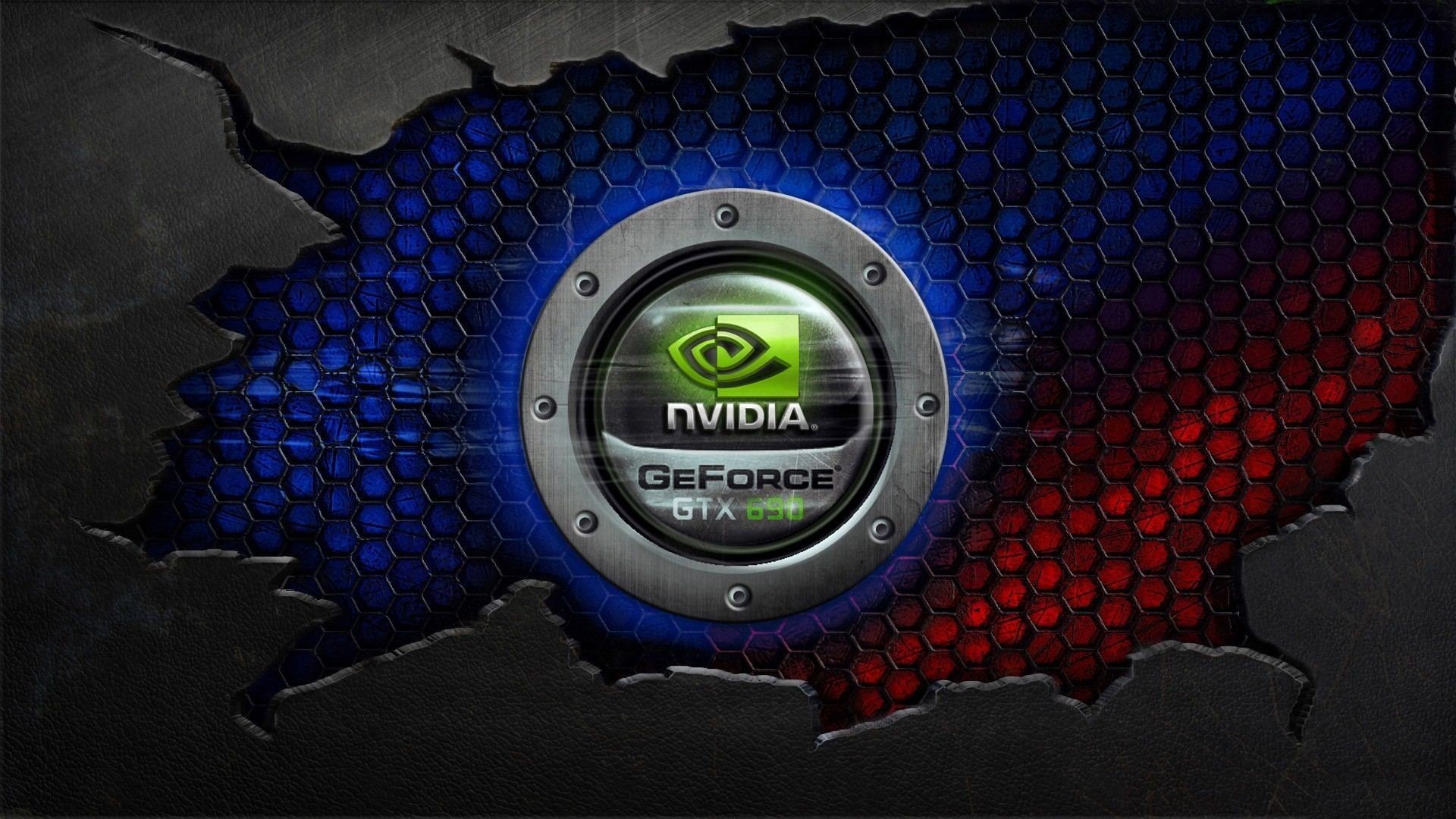 Nvidia, GeForce GTX, Badge, Esagoni, Rosso e blu, Full HD, sfondo per PC e portatile