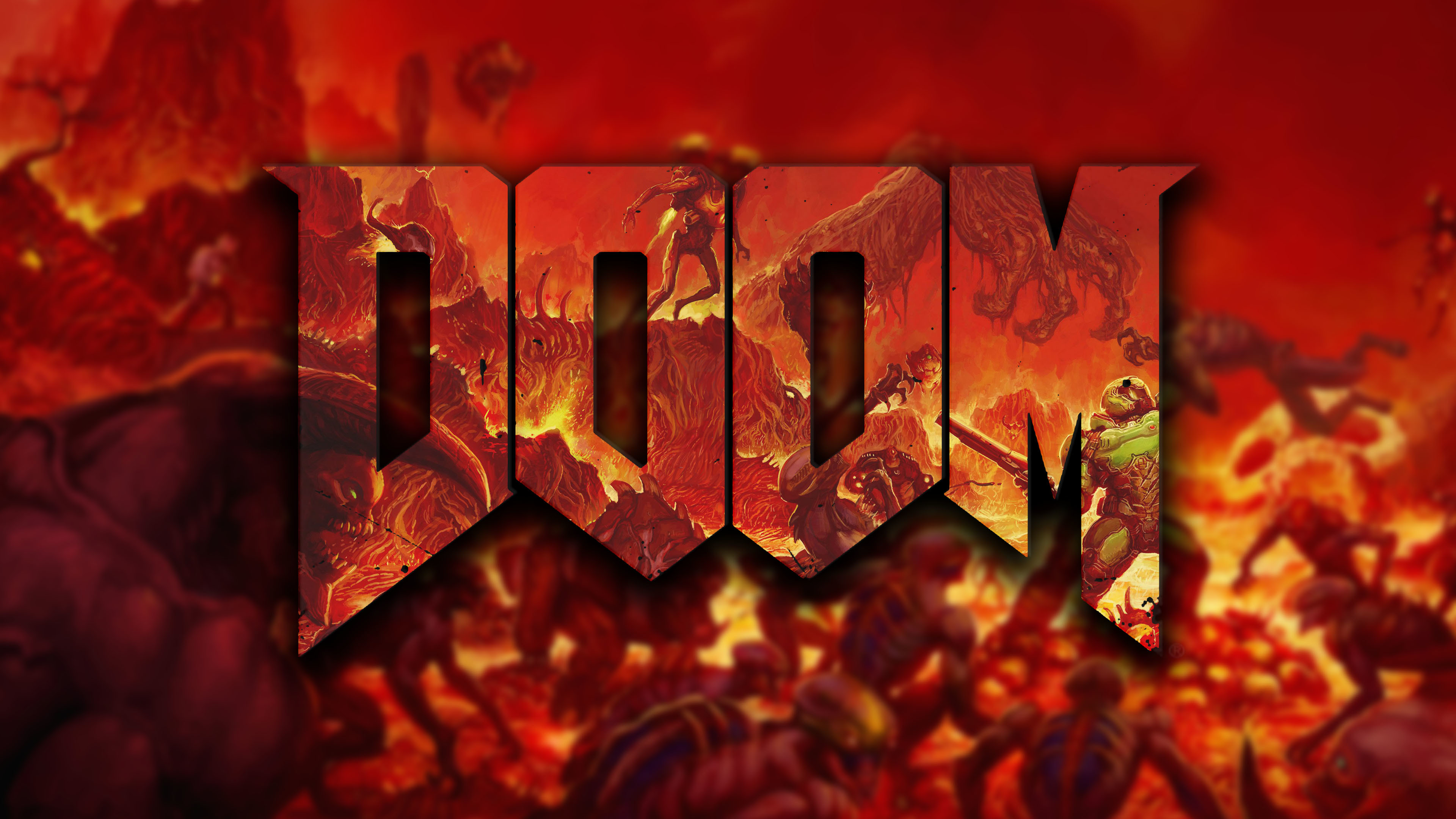 Doom, Logo, Demoni, Inferno, 4K, sfondo Windows 11