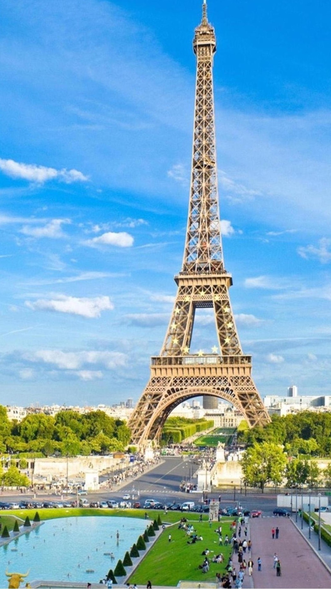 Torre Eiffel, Parigi, Trocadéro, Cielo azzurro, sfondo LG G2 verticale