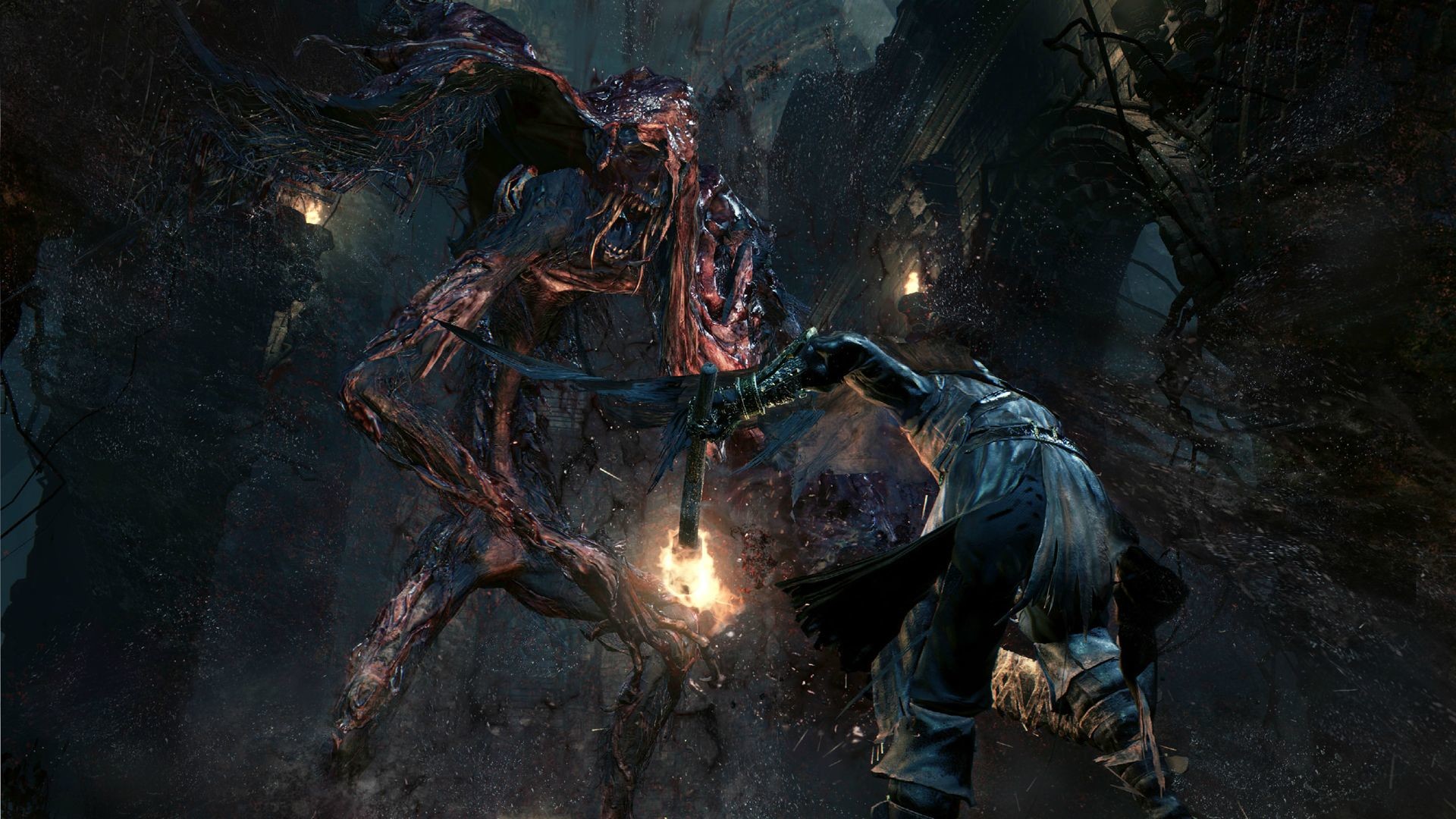 Bloodborne, Bestia, Combattimento, Fuoco, 1920x1080, immagine di sfondo