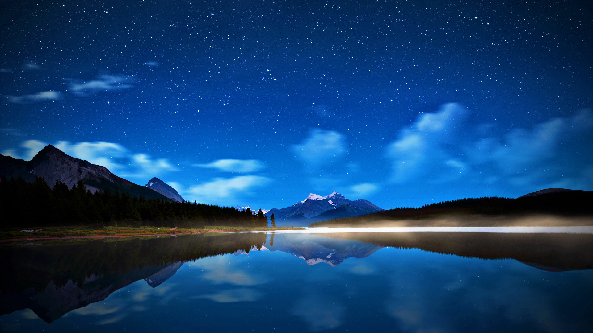Lago, Montagne, Notte, Riflesso, Full HD, sfondo Windows 11