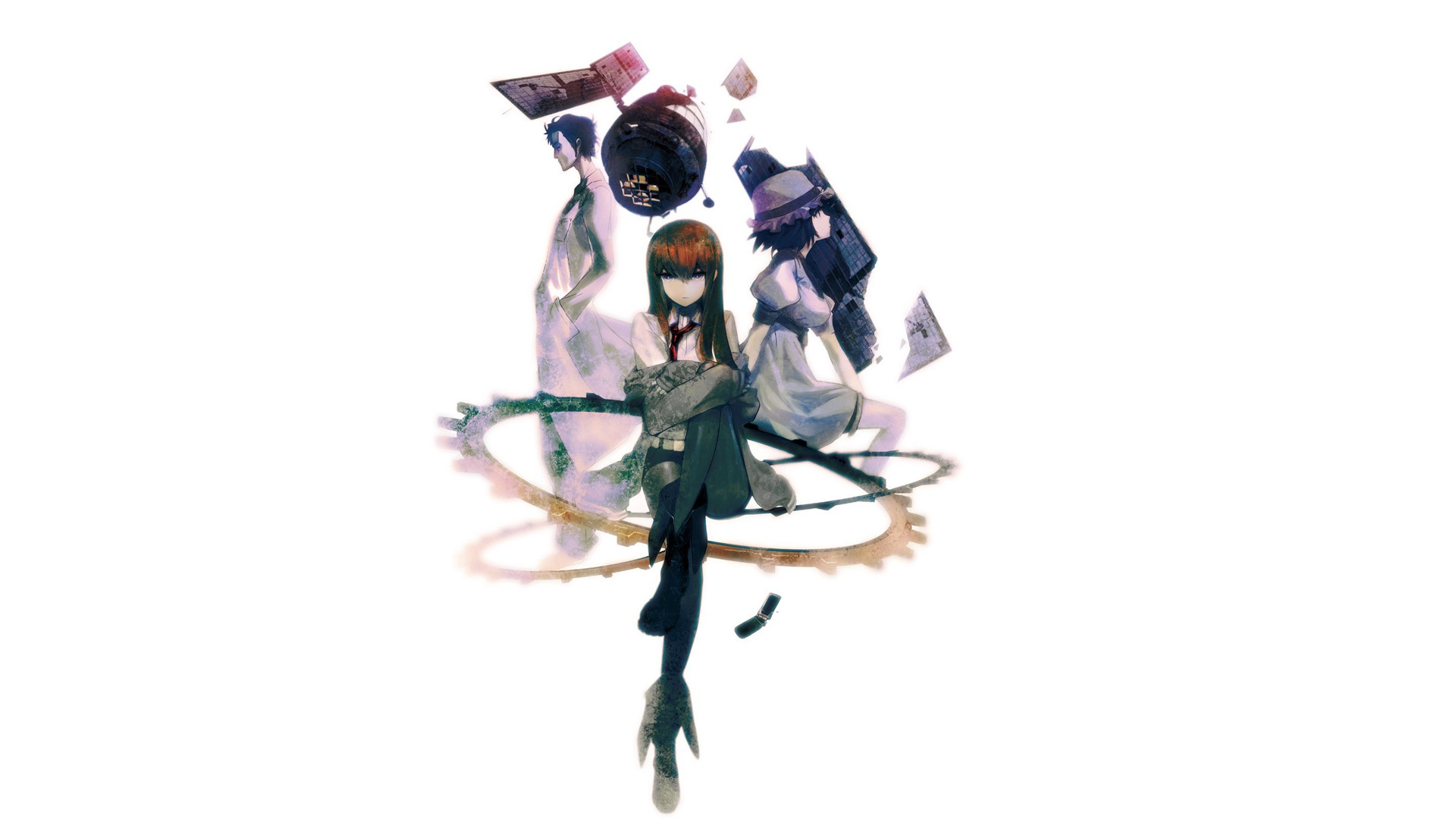 Kurisu Makise, Steins;Gate, Ingranaggi, Sfondo bianco, Full HD, wallpaper desktop
