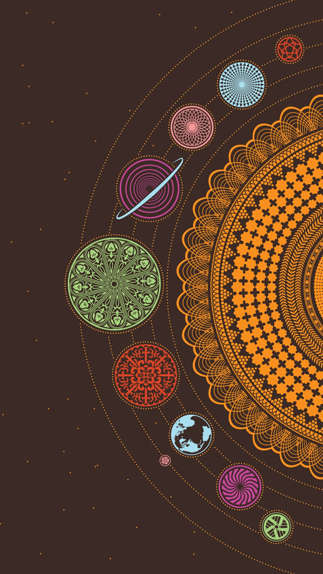 Sistema solare, Mandala, Pianeti decorativi, Illustrazione, Full HD, schermata di blocco del cellulare