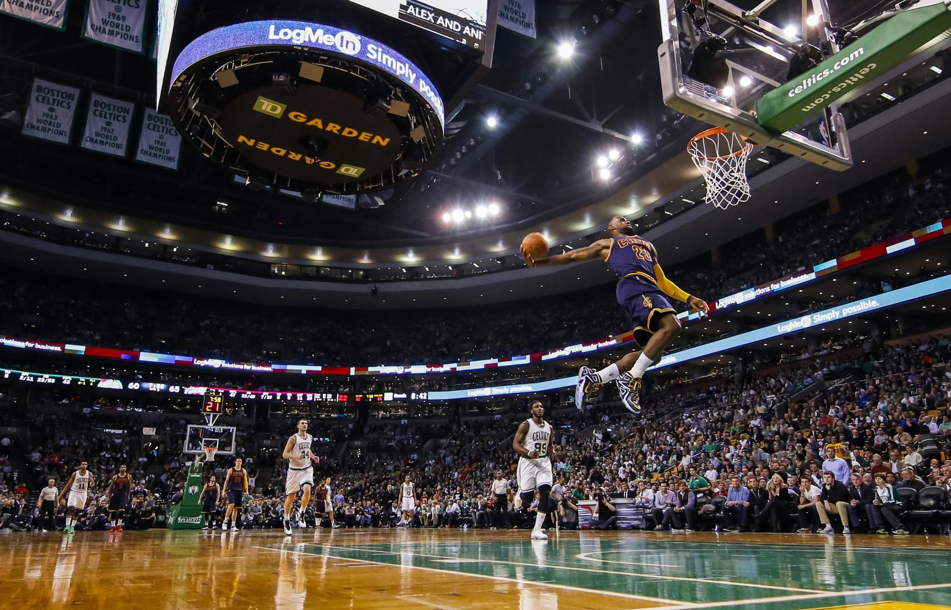 LeBron James, TD Garden, Schiacciata, Palazzetto, NBA, Full HD, sfondo per portatile