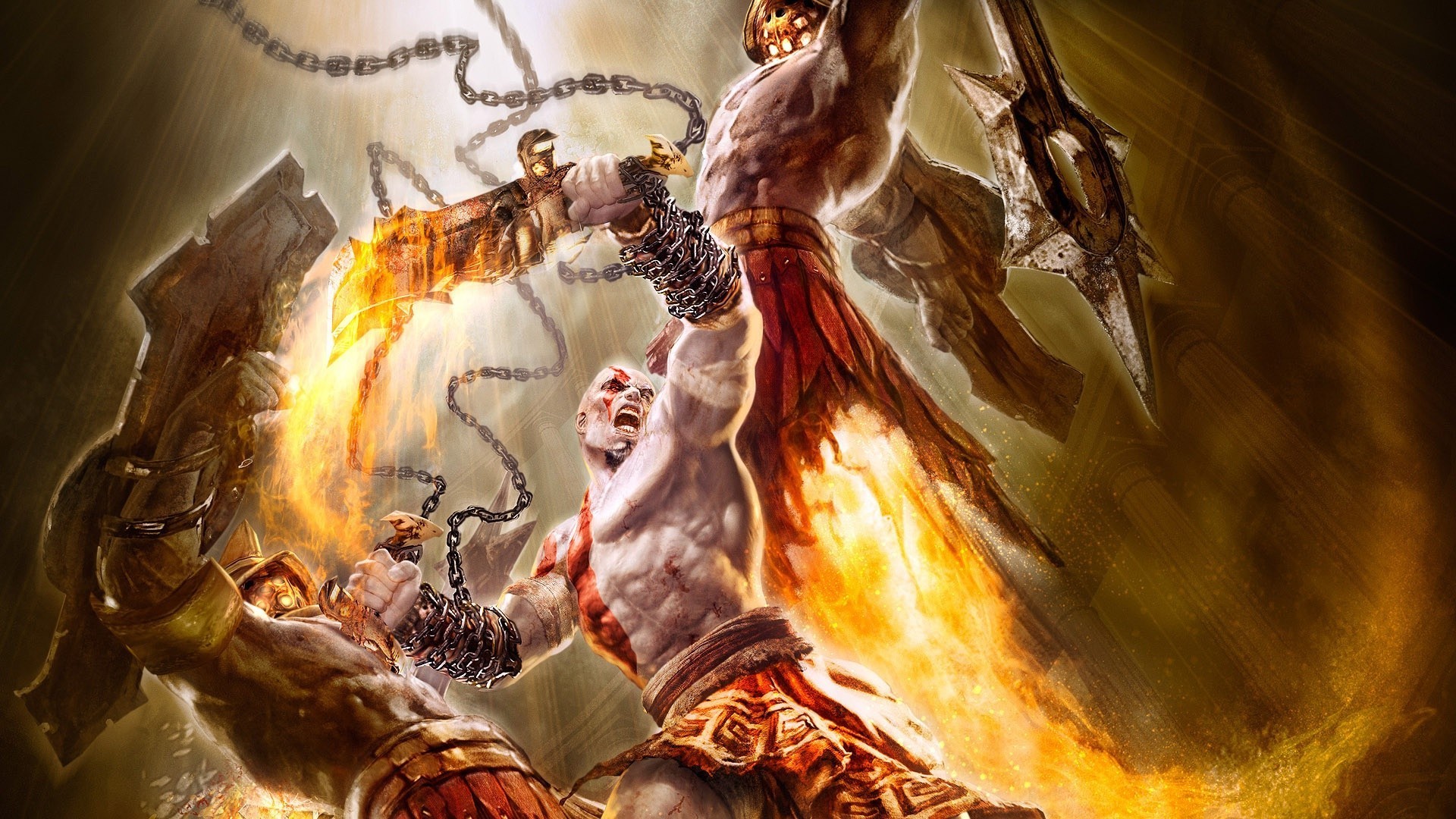 Kratos, God of War, Catene, Combattimento, Fuoco, Full HD 1080p, sfondo desktop