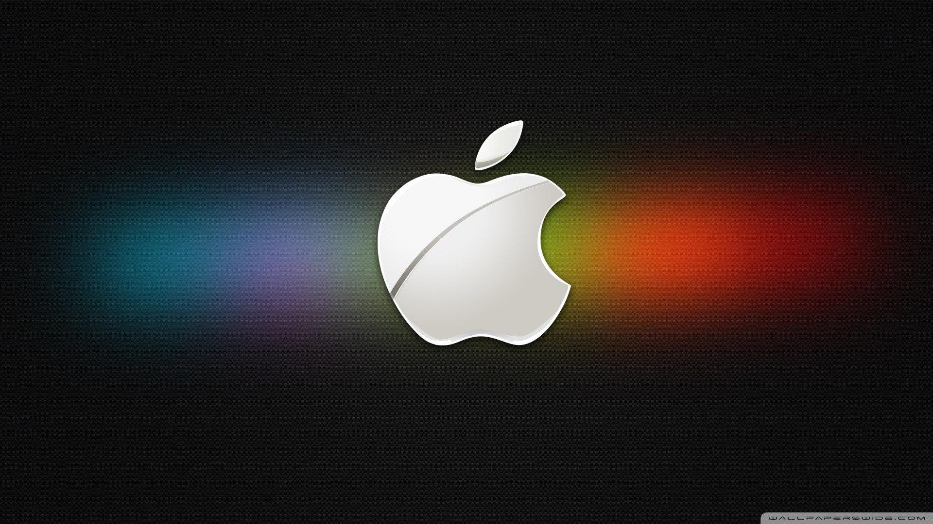Logo Apple, Luci colorate, Sfondo nero, 16:9 Full HD, wallpaper widescreen