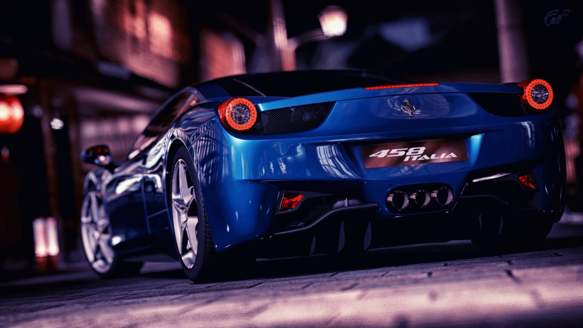 Ferrari 458 Italia, Blu, Vista posteriore, Notte, 1920x1080, sfondo per PC