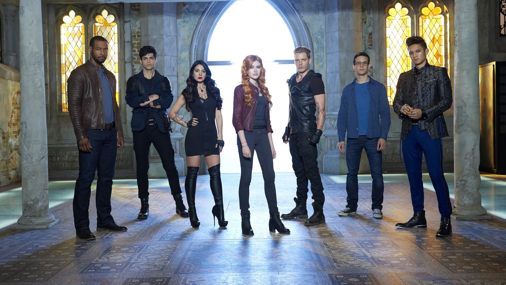 Shadowhunters, Katherine McNamara, Dominic Sherwood, Matthew Daddario, Emeraude Toubia, Isaiah Mustafa, Cast, Istituto, sfondo Full HD