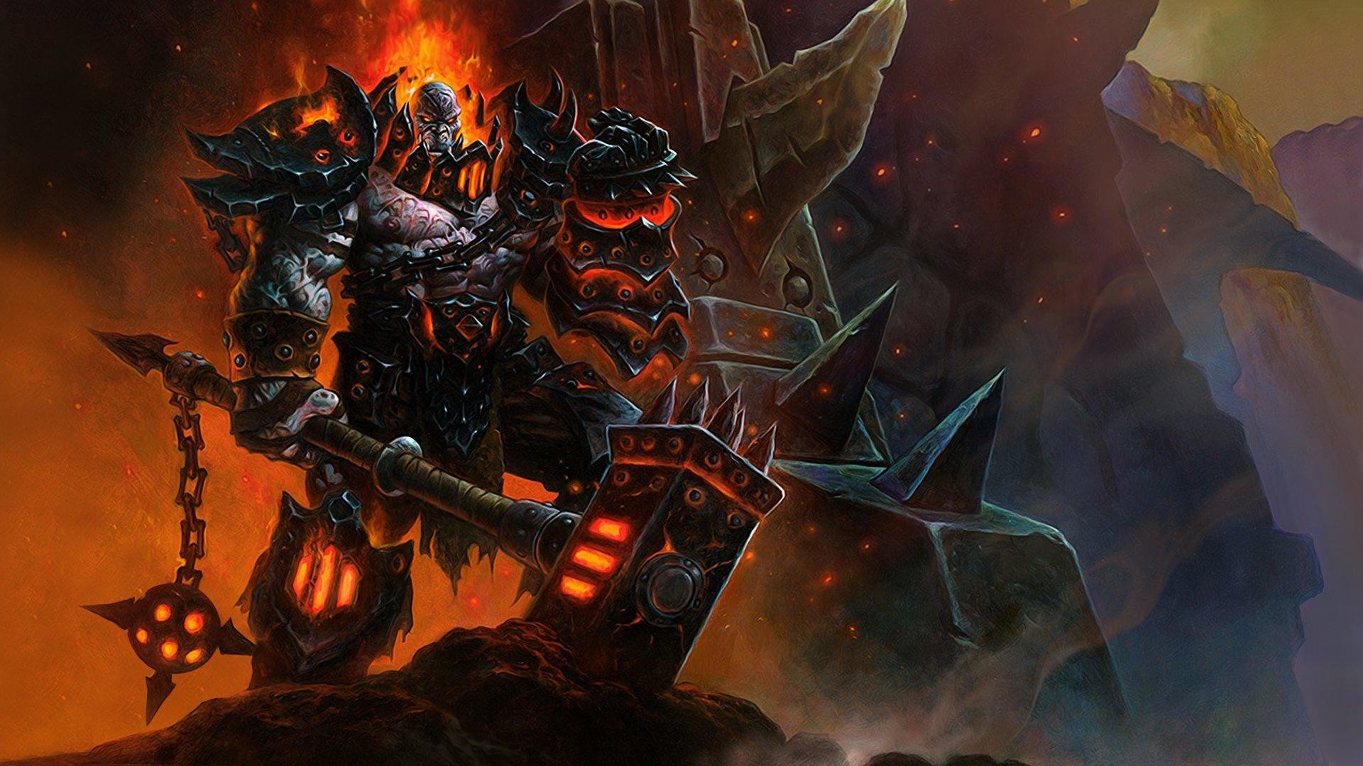 Garrosh Hellscream, World of Warcraft, Orco, Armatura, Fuoco, Full HD, sfondo Windows 11