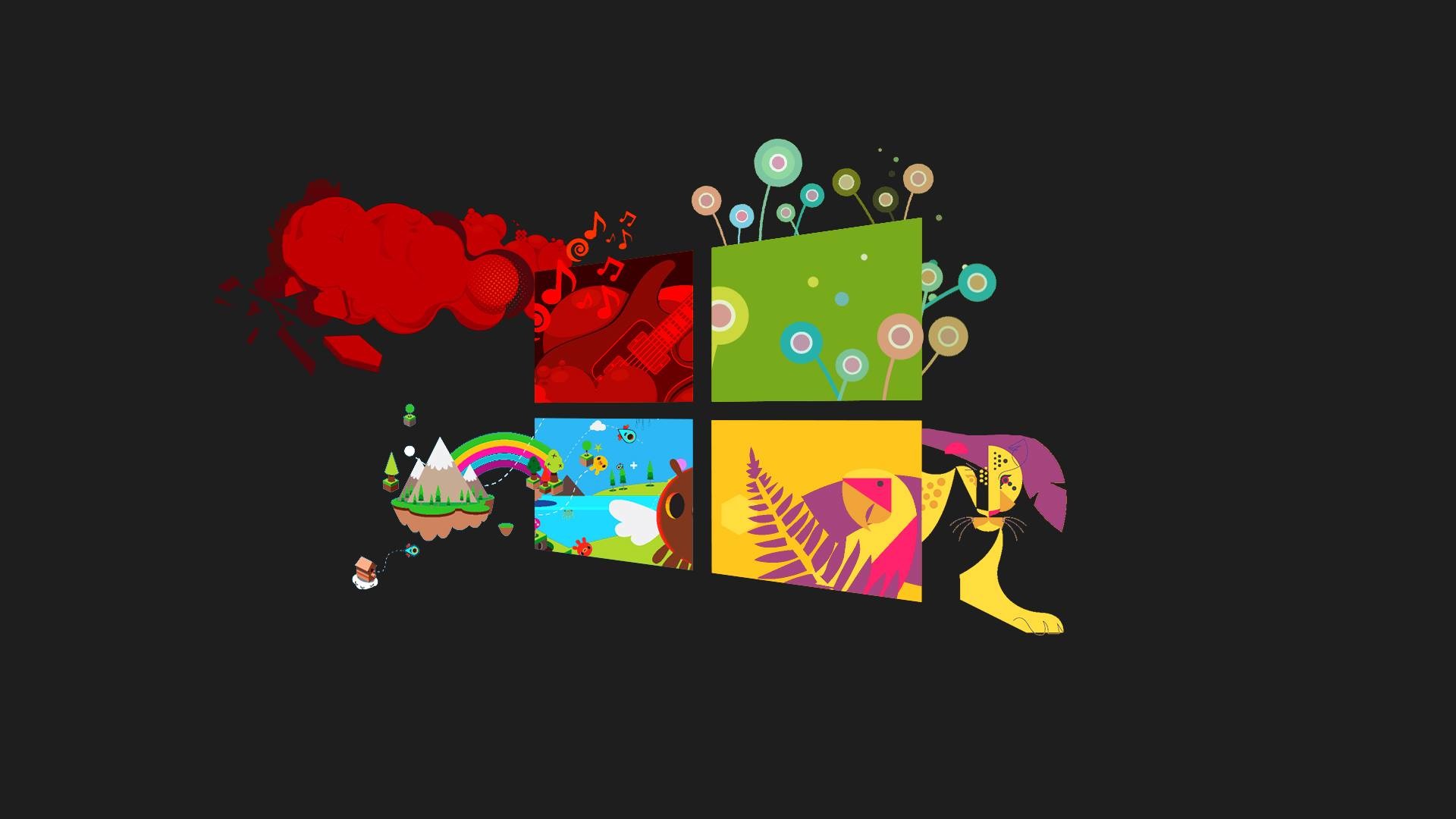 Windows 8, Logo Windows, Illustrazione, Colorato, Sfondo nero, Full HD, wallpaper per computer