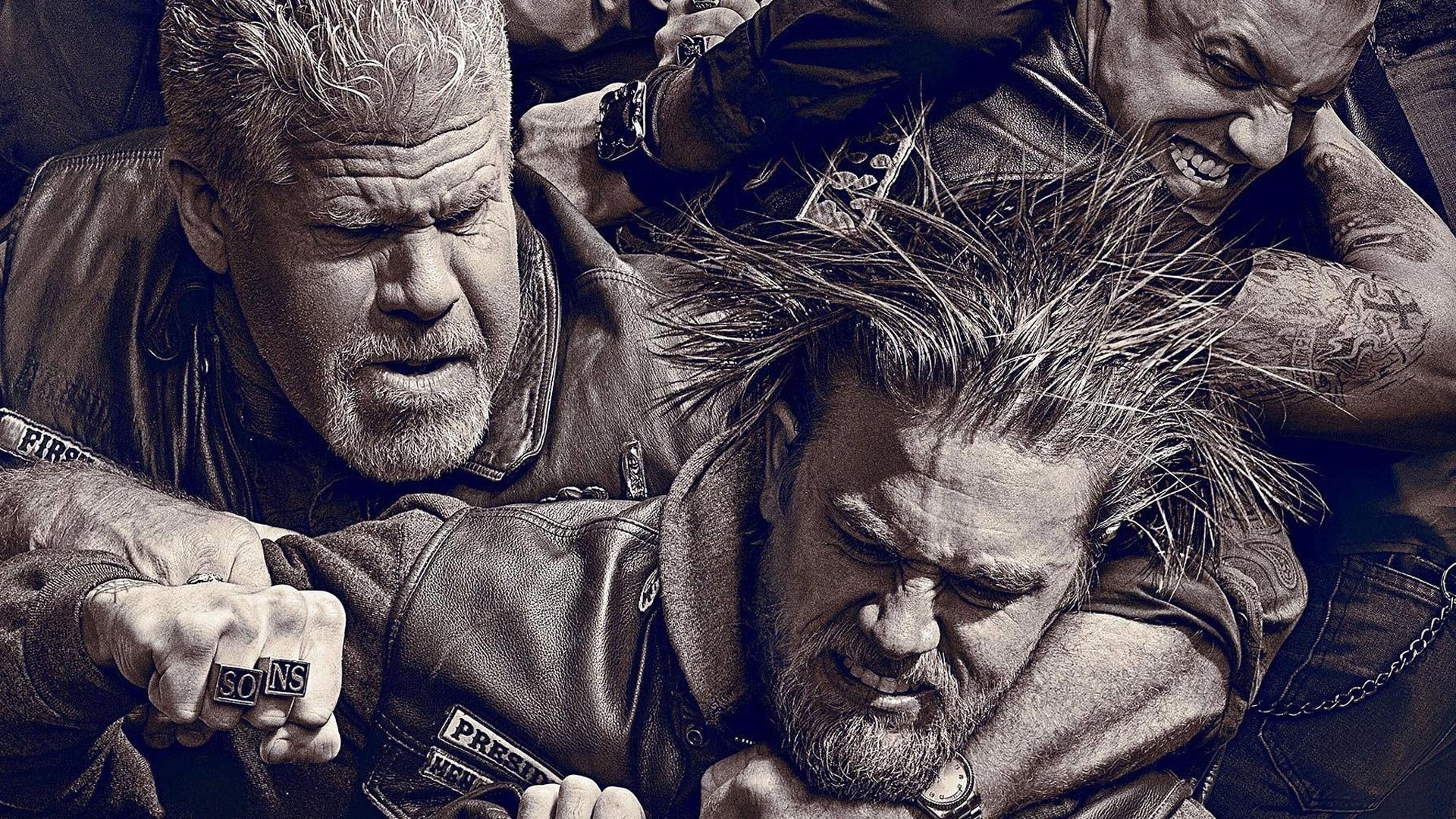 Ron Perlman, Charlie Hunnam, Sons of Anarchy, Rissa, Seppia, Full HD 1080p, sfondo desktop