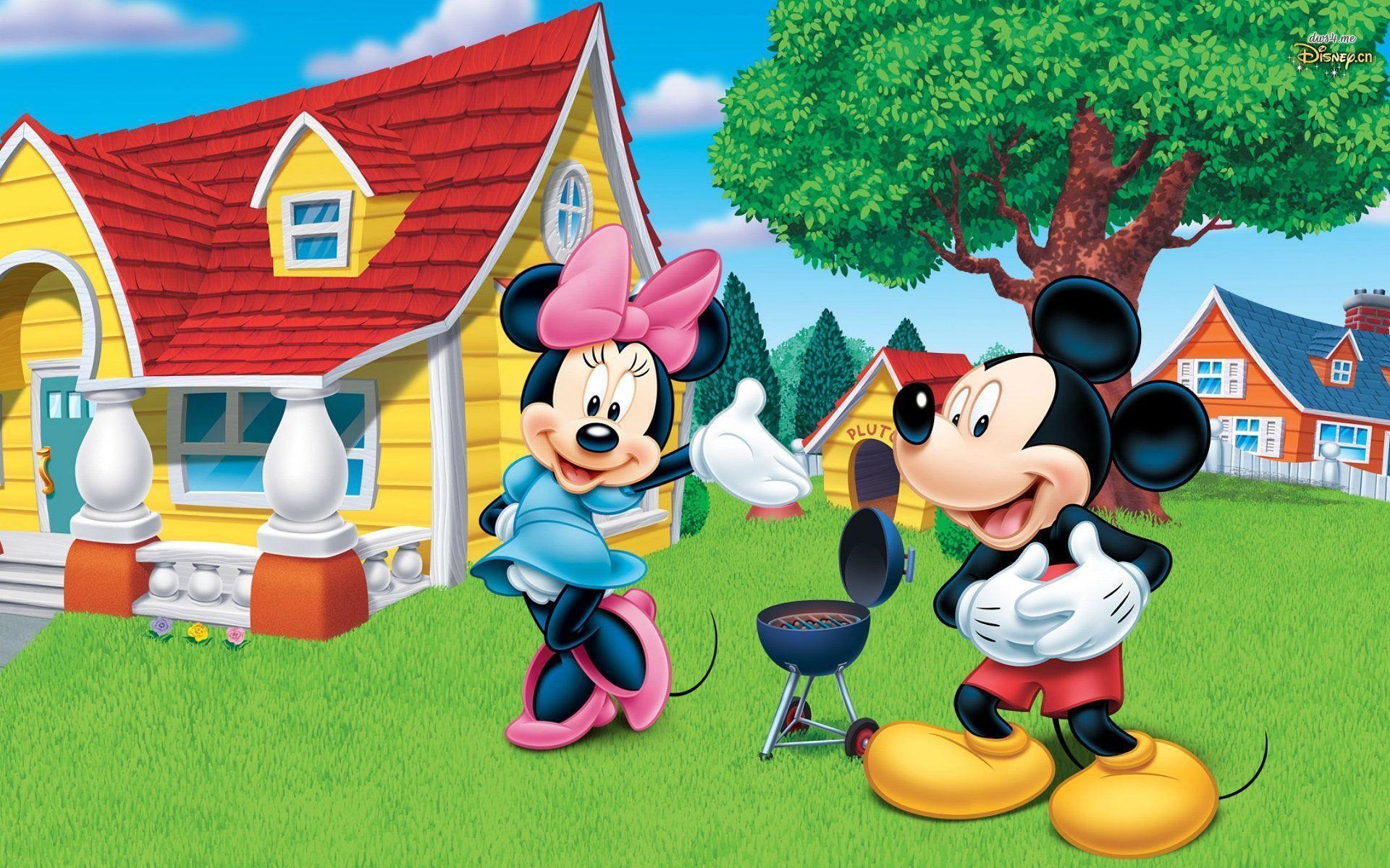 Topolino, Minnie, Casa, Barbecue, Giardino, 16:10 Full HD, sfondo widescreen