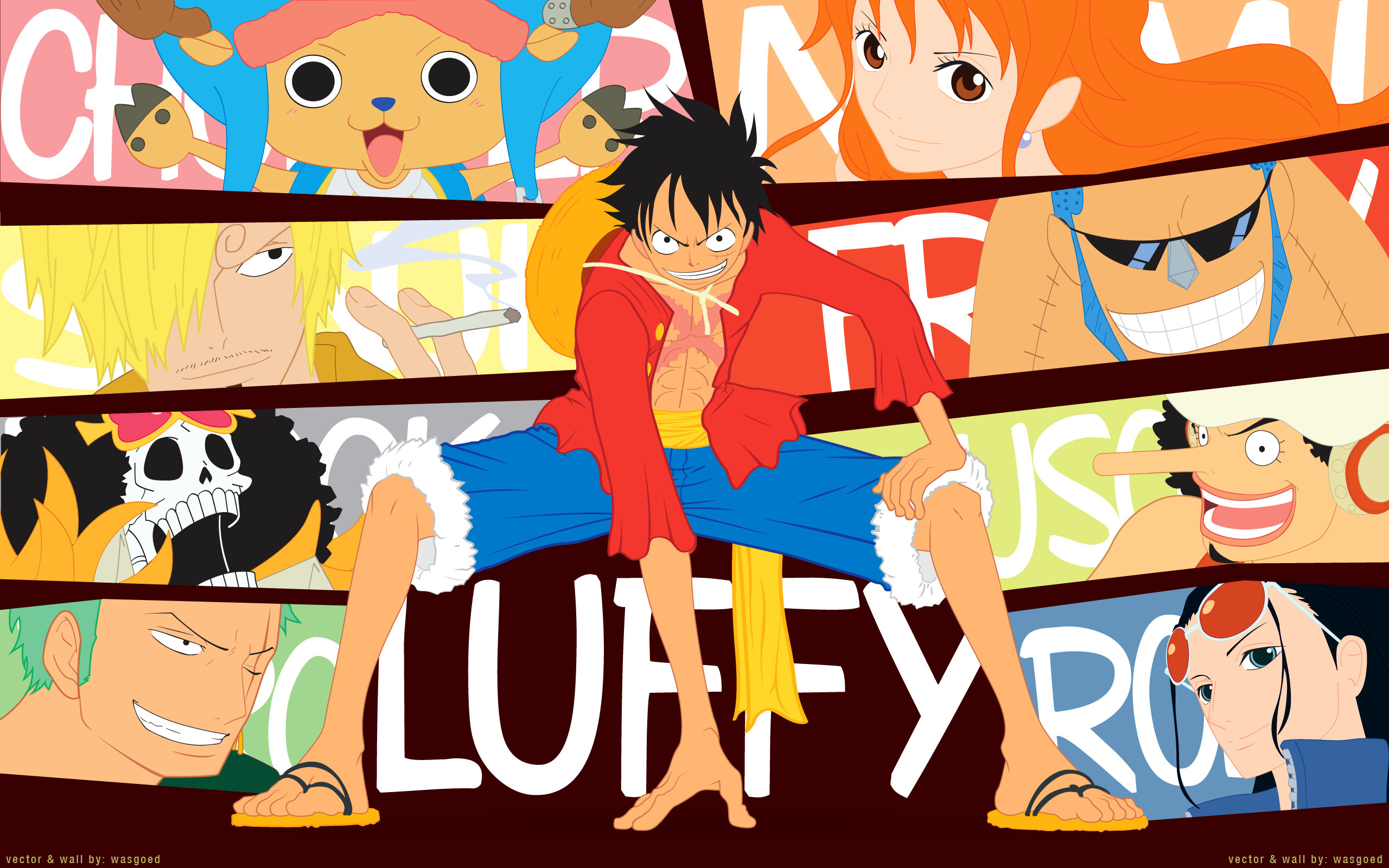 Monkey D. Luffy, Ciurma di Cappello di paglia, One Piece, Pop art, sfondo Windows 11