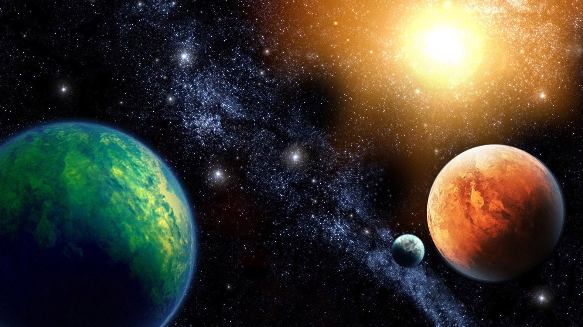 Pianeti, Sole, Via Lattea, Spazio, Pianeta verde, 1920x1080, sfondo per PC