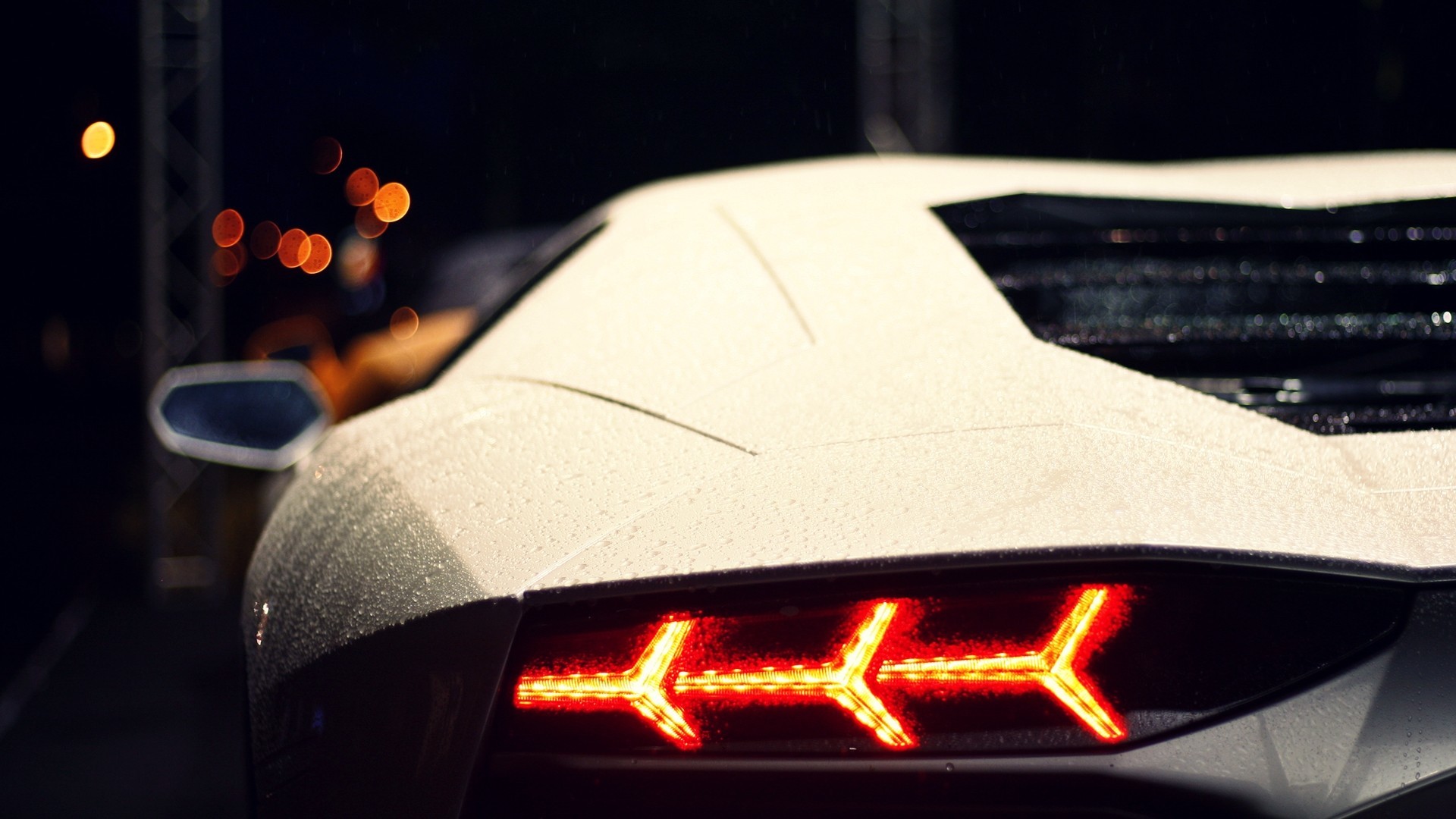 Lamborghini Aventador, Fanali posteriori, Gocce d'acqua, Bianco, Dettaglio, sfondo desktop 1920x1080