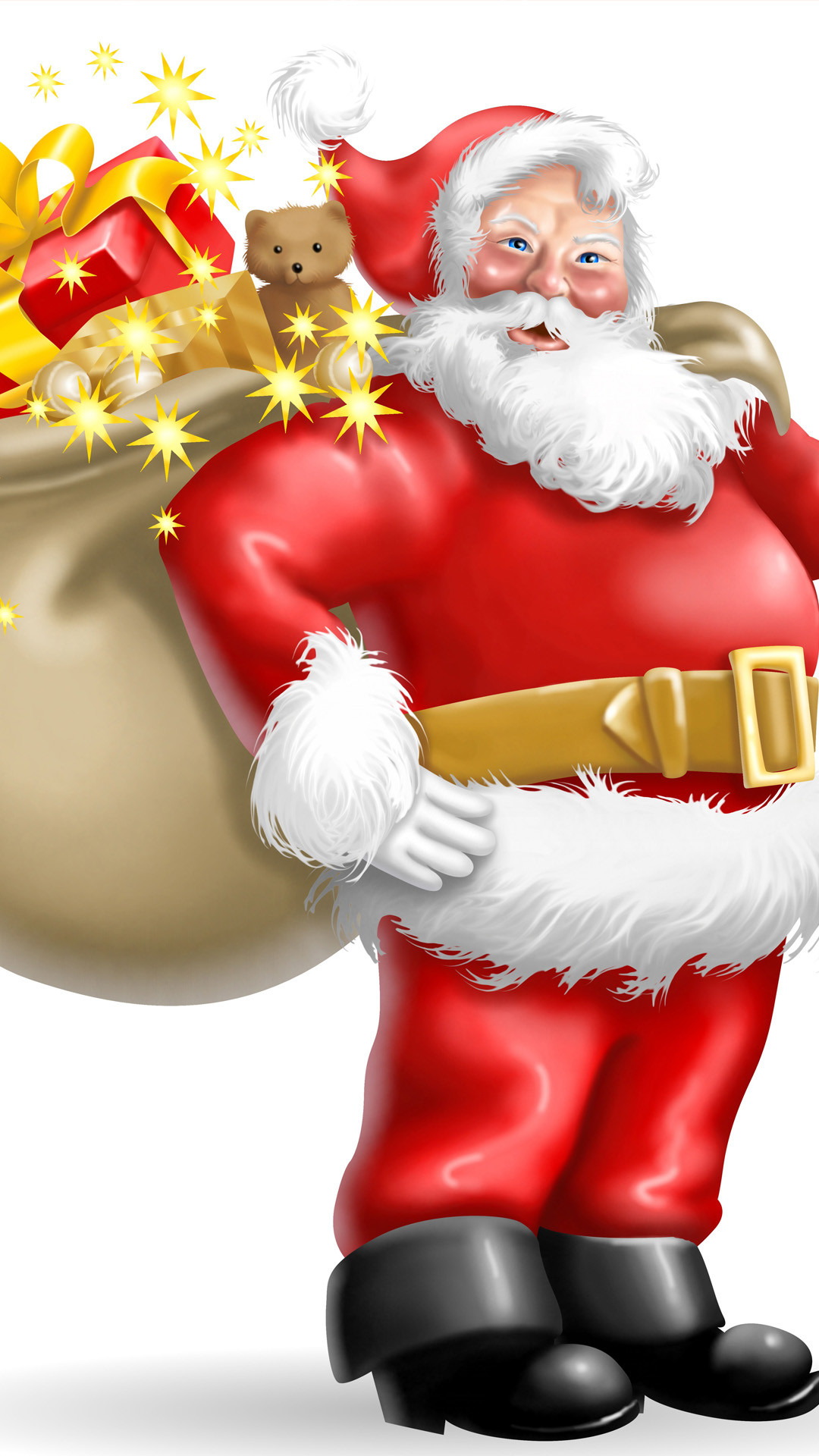 Babbo Natale, Sacco regali, Sfondo bianco, wallpaper per iPhone e Android
