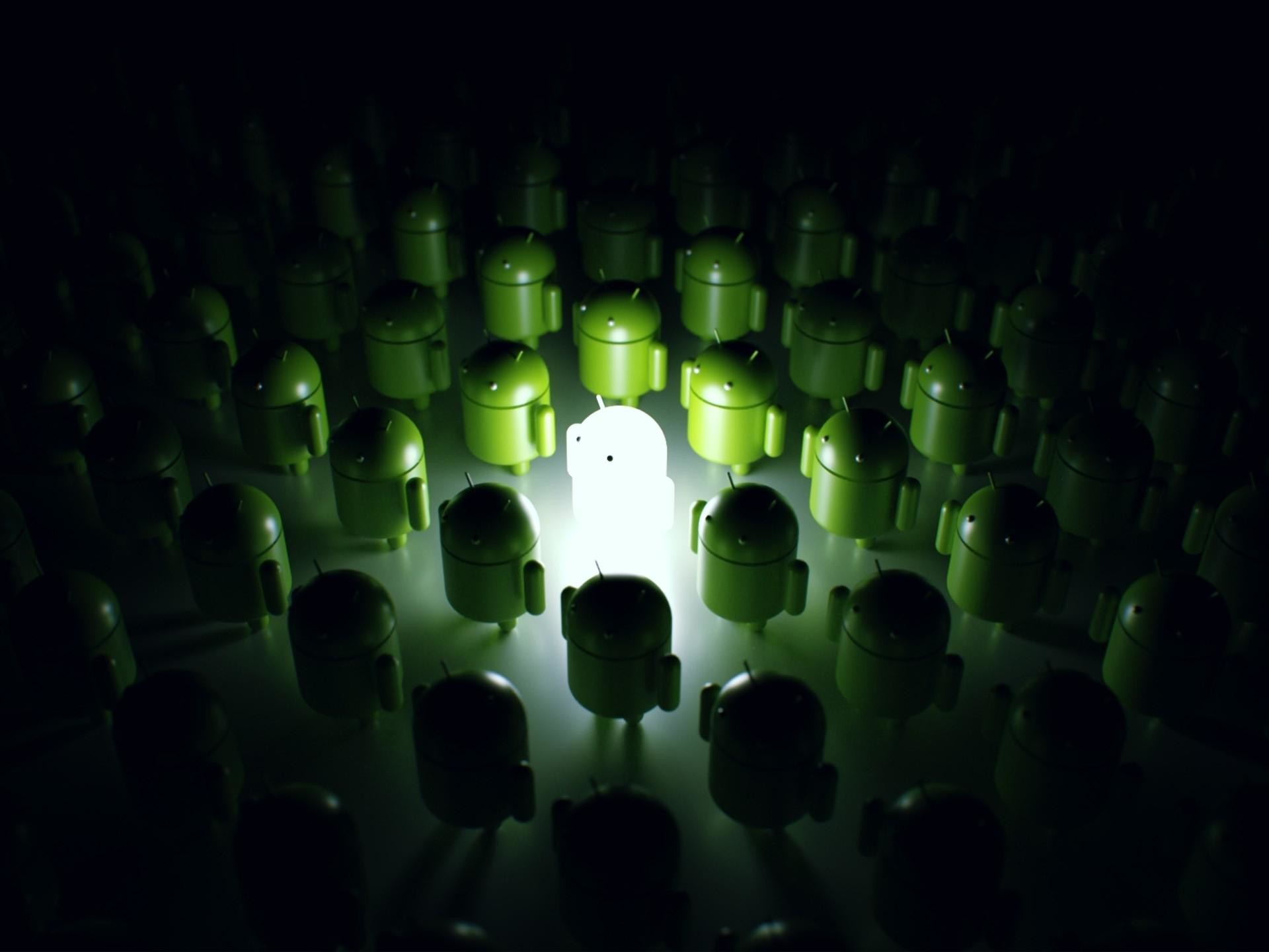 Android, Robot verdi, Folla, Luce, Full HD, sfondo per iPad e tablet