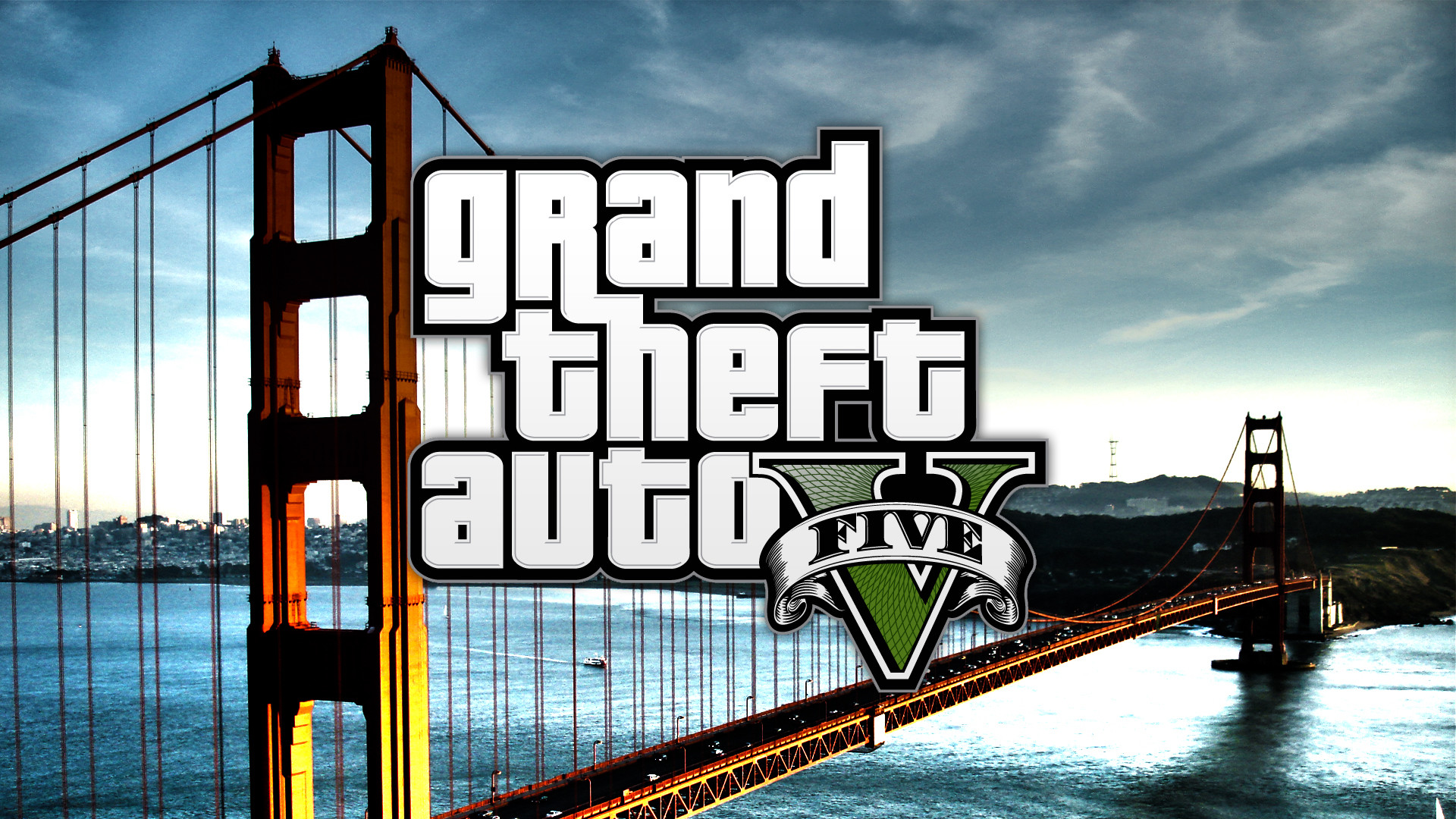 Grand Theft Auto V, Logo, Ponte sospeso, Mare, 1920x1080, sfondo per PC