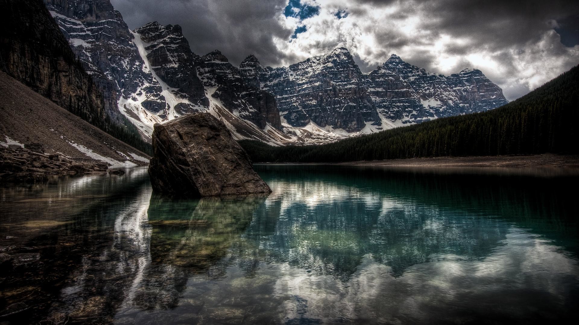 Lago Moraine, Montagne, Canada, Riflesso, Full HD, sfondo per PC e portatile