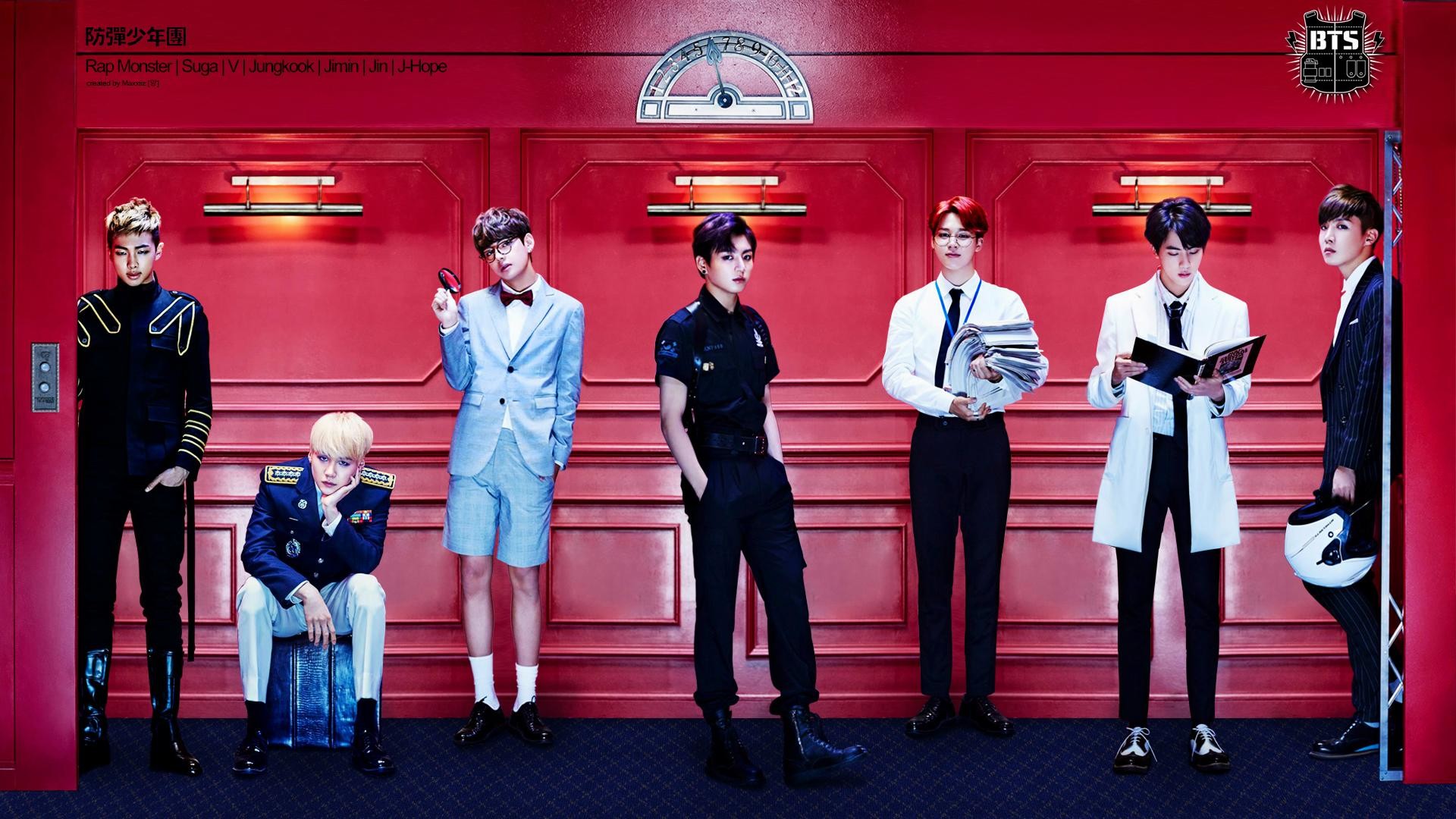 BTS, Dope, Parete rossa, Gruppo, Full HD, wallpaper per PC