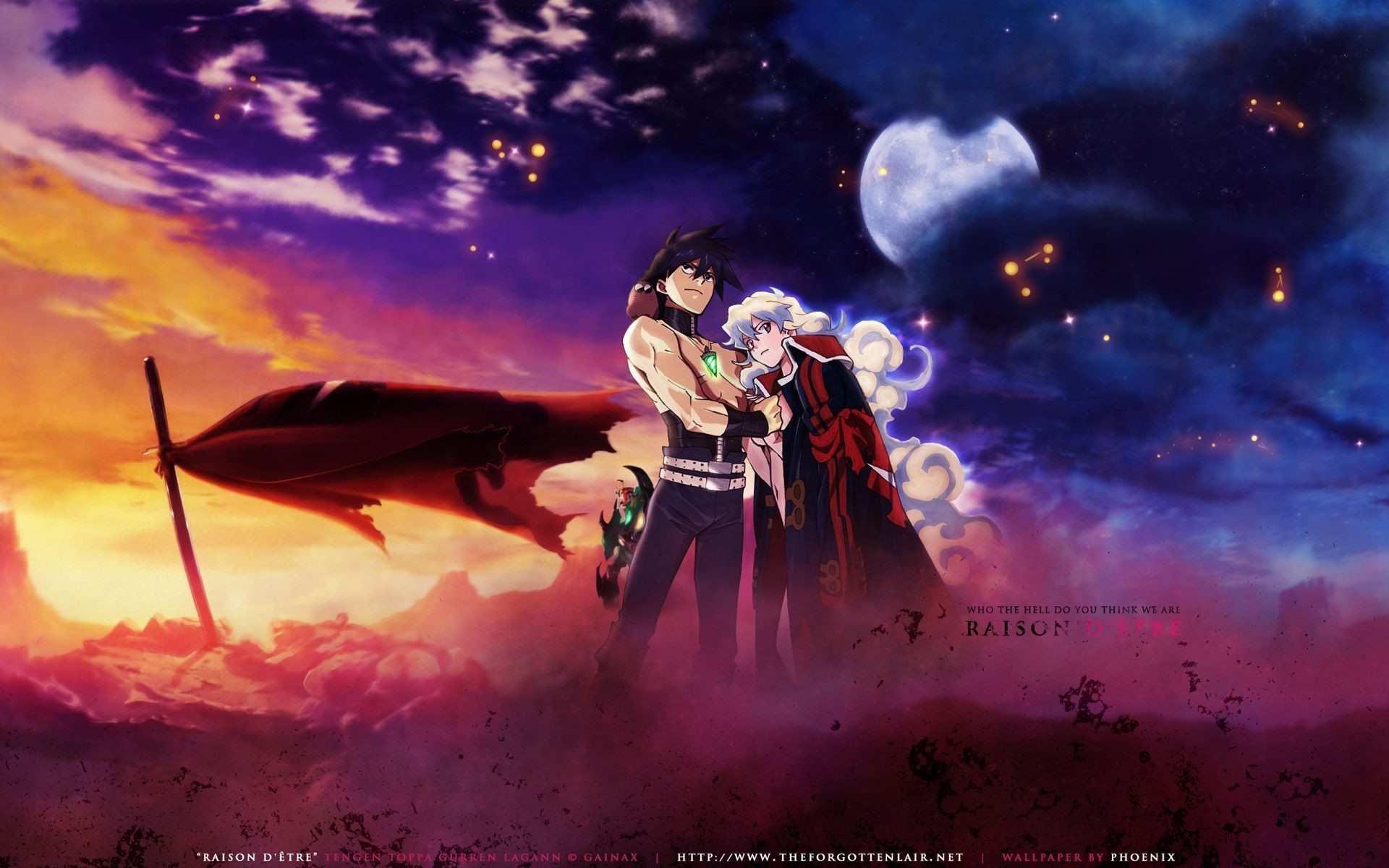 Simon, Nia Teppelin, Gurren Lagann, Luna, Tramonto, Full HD, sfondo per PC