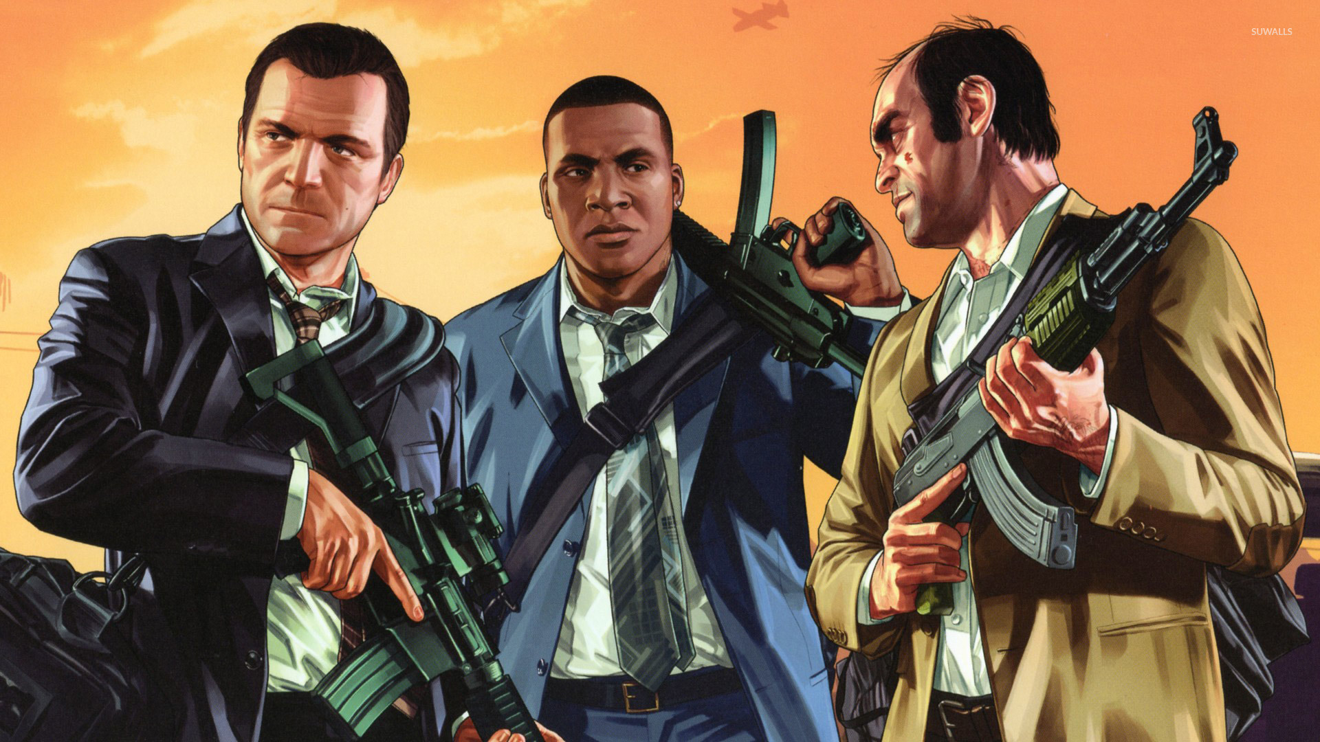 Grand Theft Auto V, Michael De Santa, Franklin Clinton, Trevor Philips, Fucili, immagine di sfondo