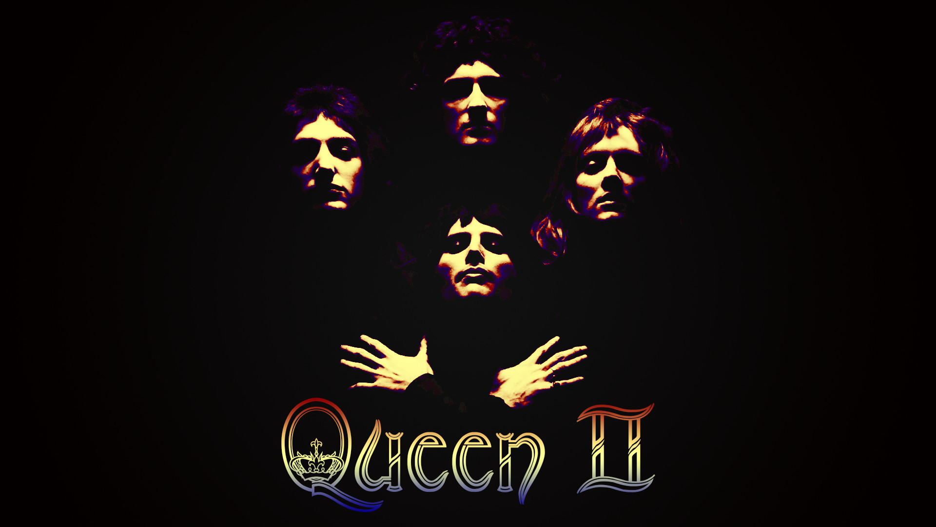 Queen II, Queen, Freddie Mercury, Copertina album, Sfondo nero, 1920x1080, wallpaper desktop