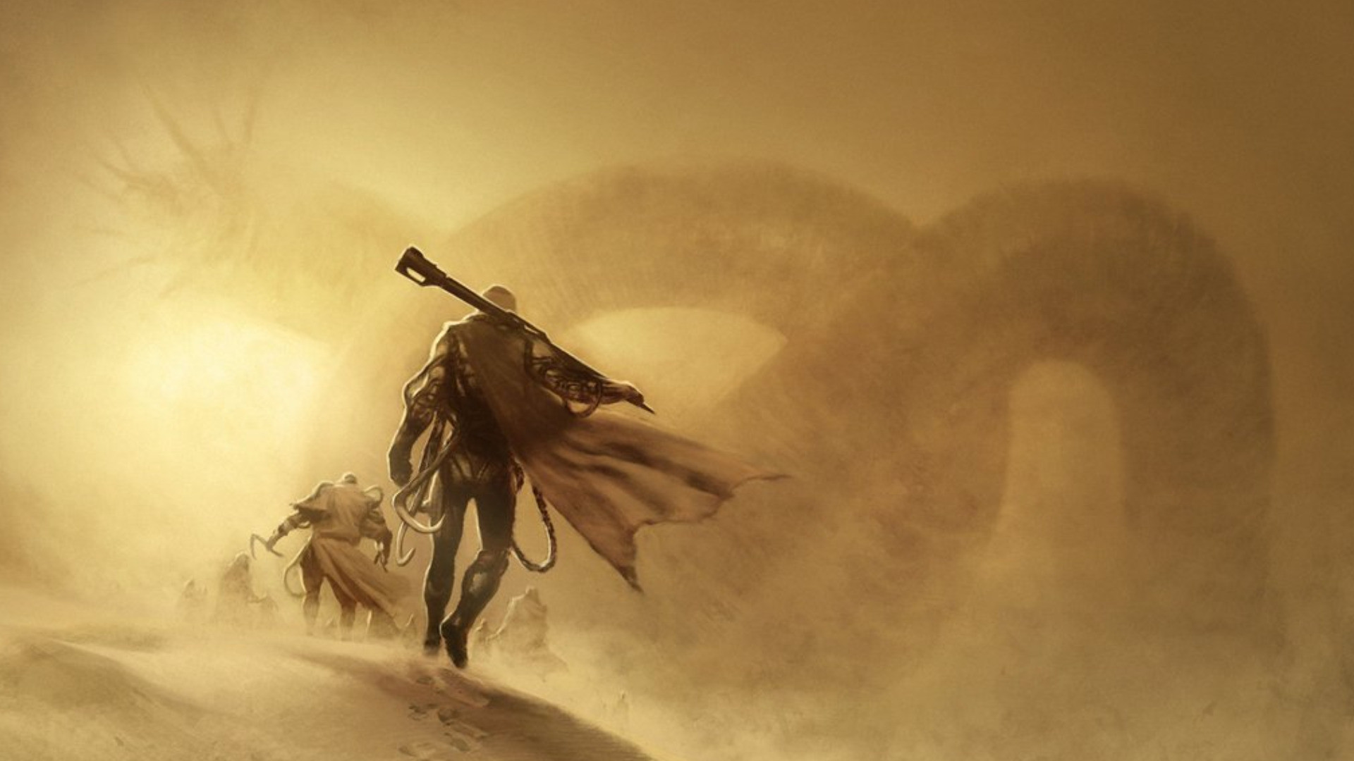 Guerriero, Deserto, Tempesta di sabbia, Serpente gigante, 1920x1080, sfondo per PC