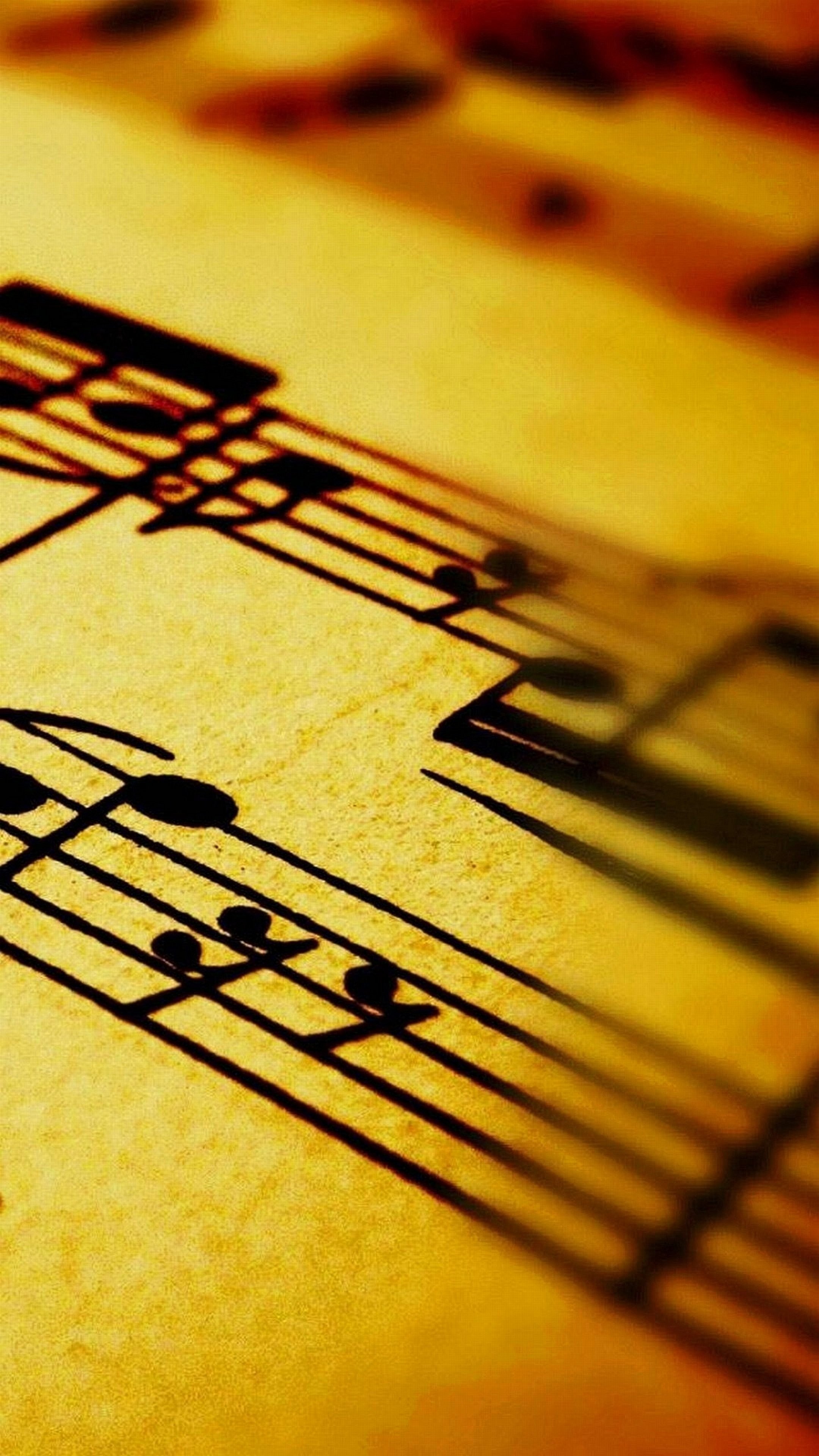 Spartito, Note musicali, Giallo, QHD+, sfondo per iPhone e Android