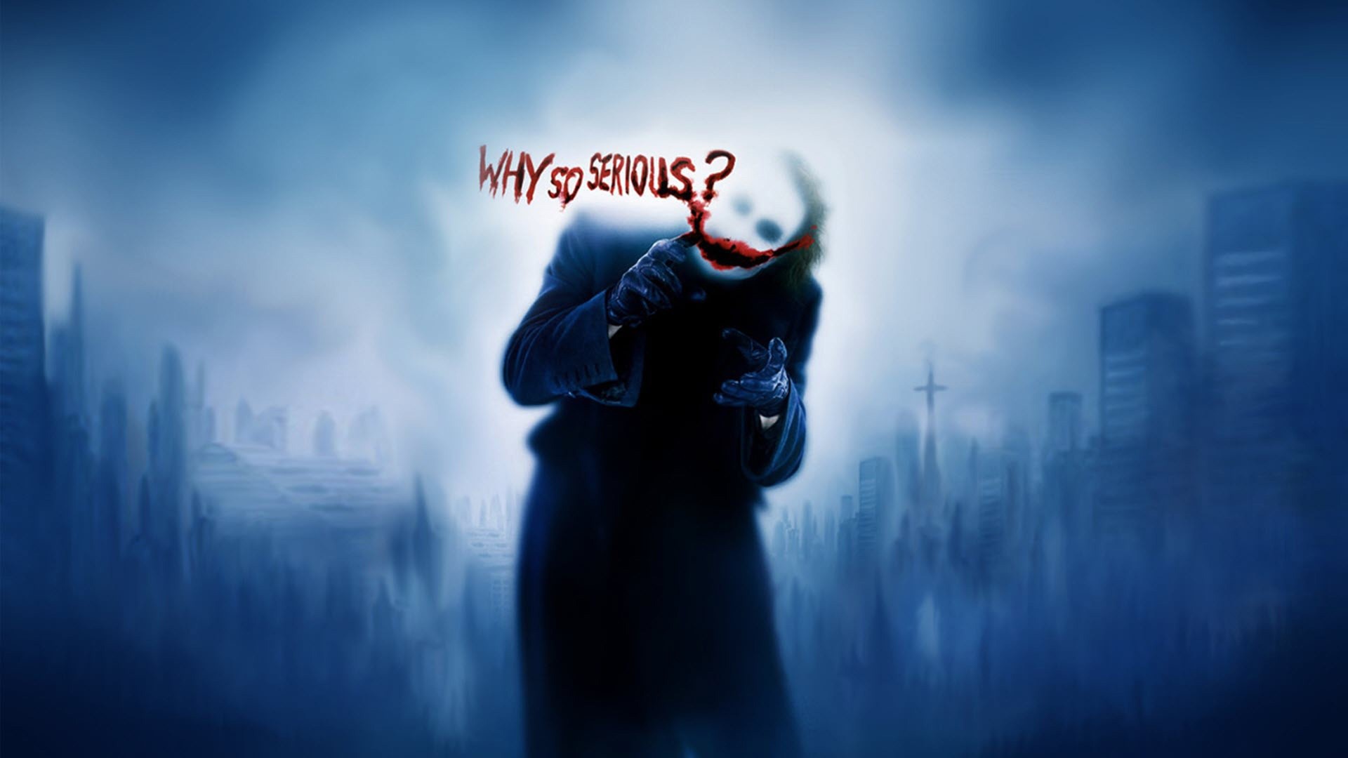 Joker, Heath Ledger, Why So Serious?, Il cavaliere oscuro, Nebbia, Toni blu, sfondo per PC