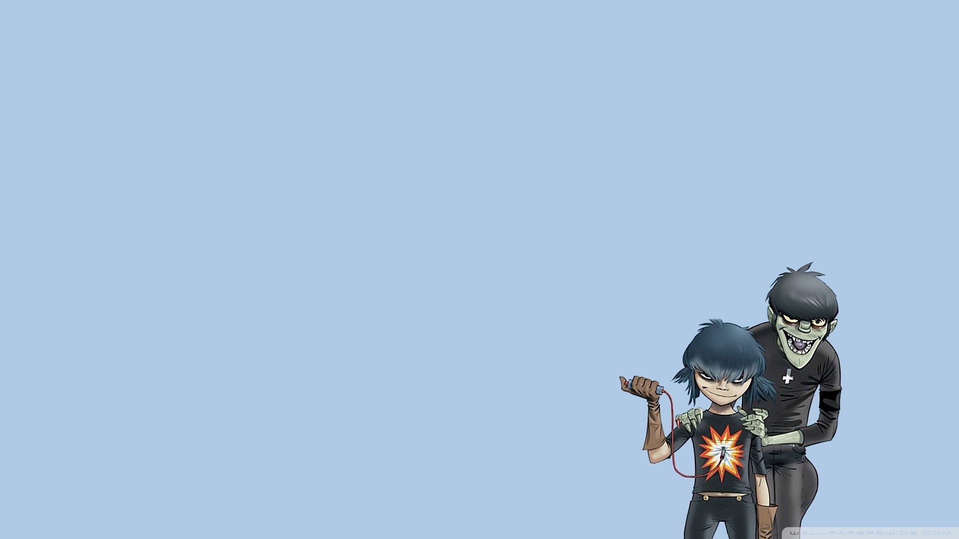 Gorillaz, 2-D, Noodle, Sfondo azzurro, 16:9 Full HD, wallpaper widescreen