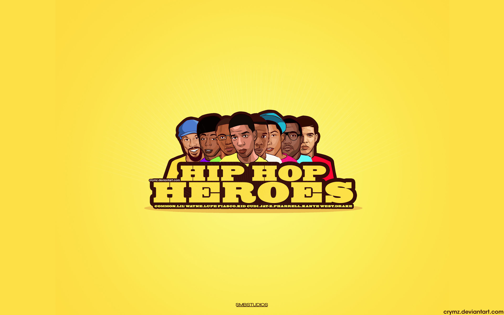 Hip Hop Heroes, Illustrazione, Sfondo giallo, 16:10 Full HD, wallpaper widescreen