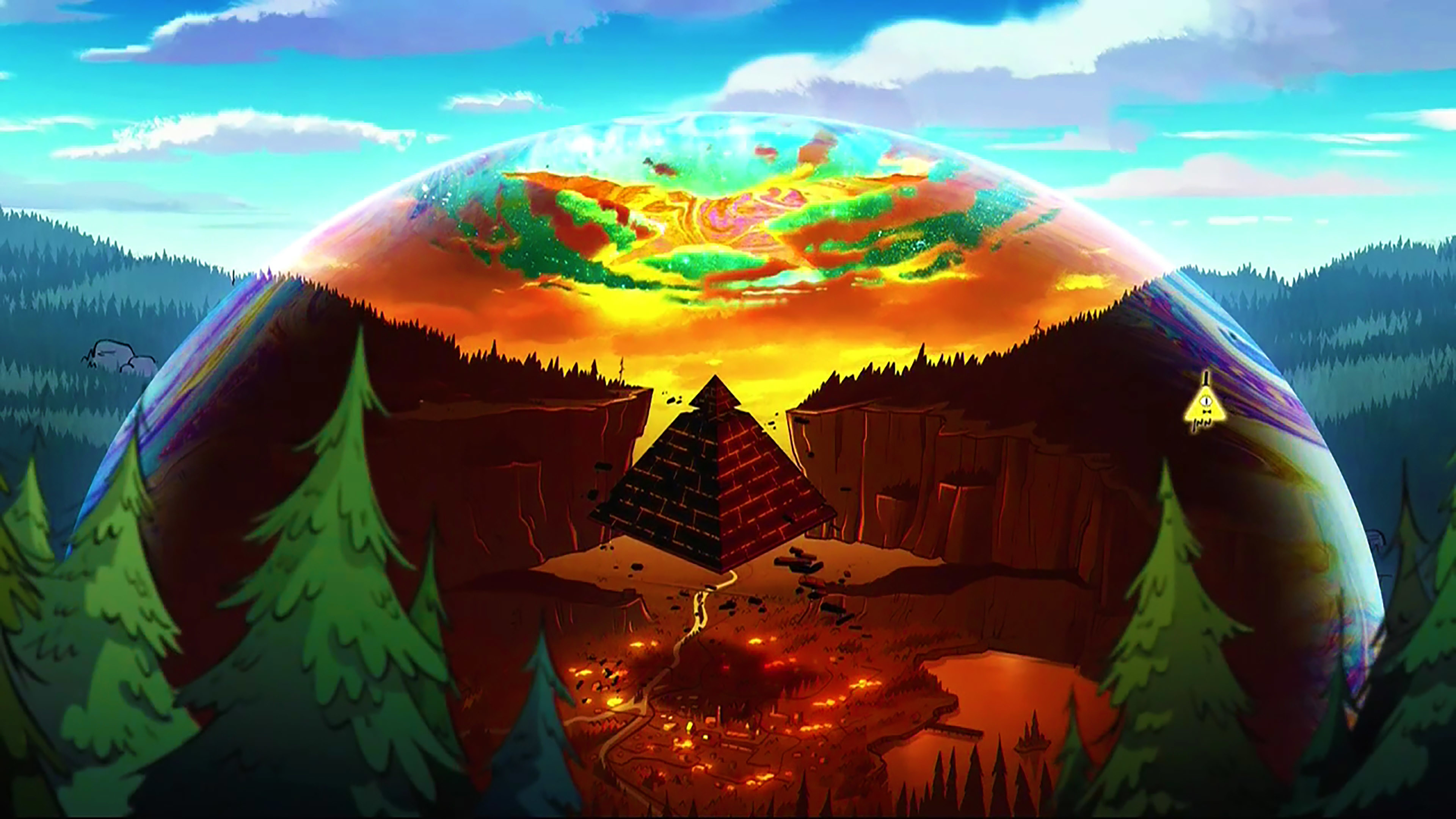 Gravity Falls, Weirdmageddon, Bolla, Piramide, Foresta, 4K, sfondo per PC e portatile