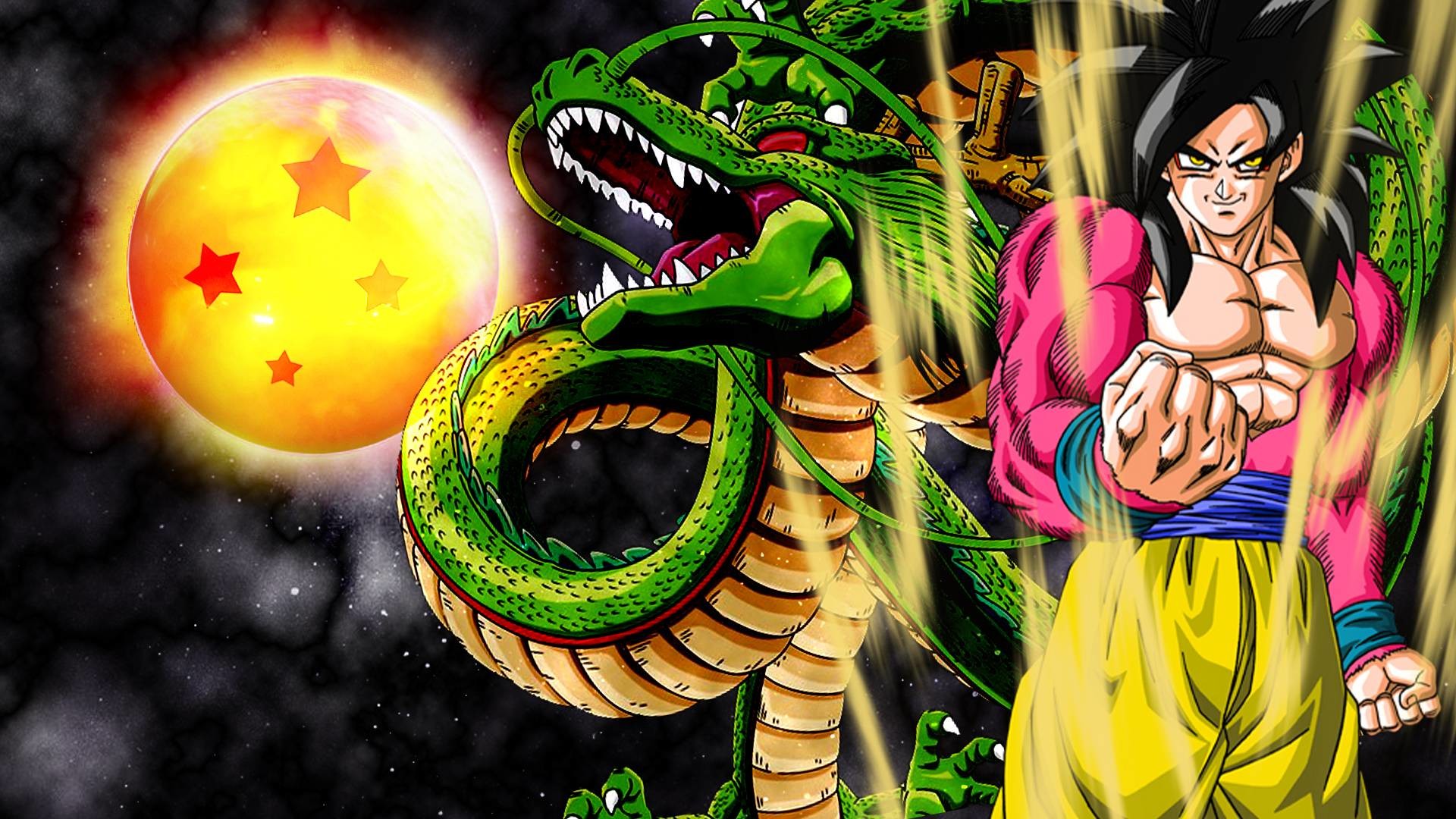 Son Goku, Super Saiyan 4, Shenron, Sfera del Drago, Dragon Ball GT, sfondo 1920x1080 per PC