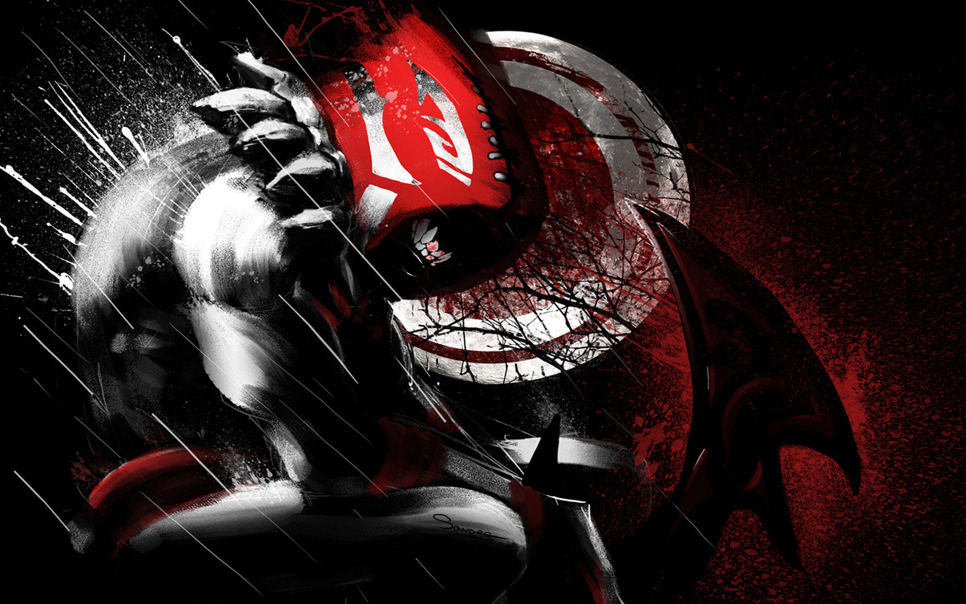 Bloodseeker, Dota 2, Schizzi di sangue, Rosso, Bianco e nero, 1920x1200, sfondo MacBook Pro