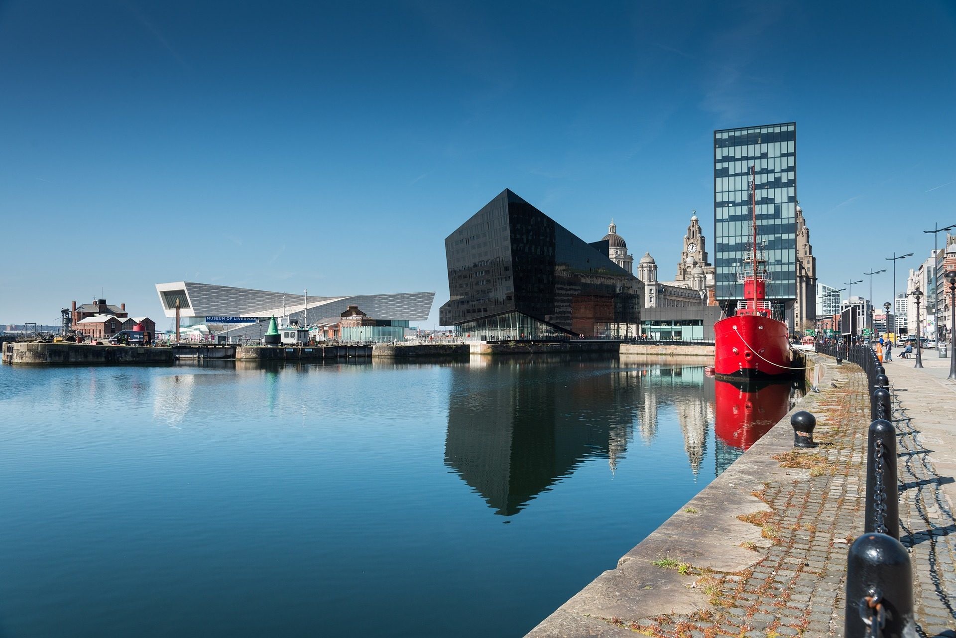 Liverpool, Porto, Nave faro, Riflesso, Lungomare, Full HD, sfondo per portatile