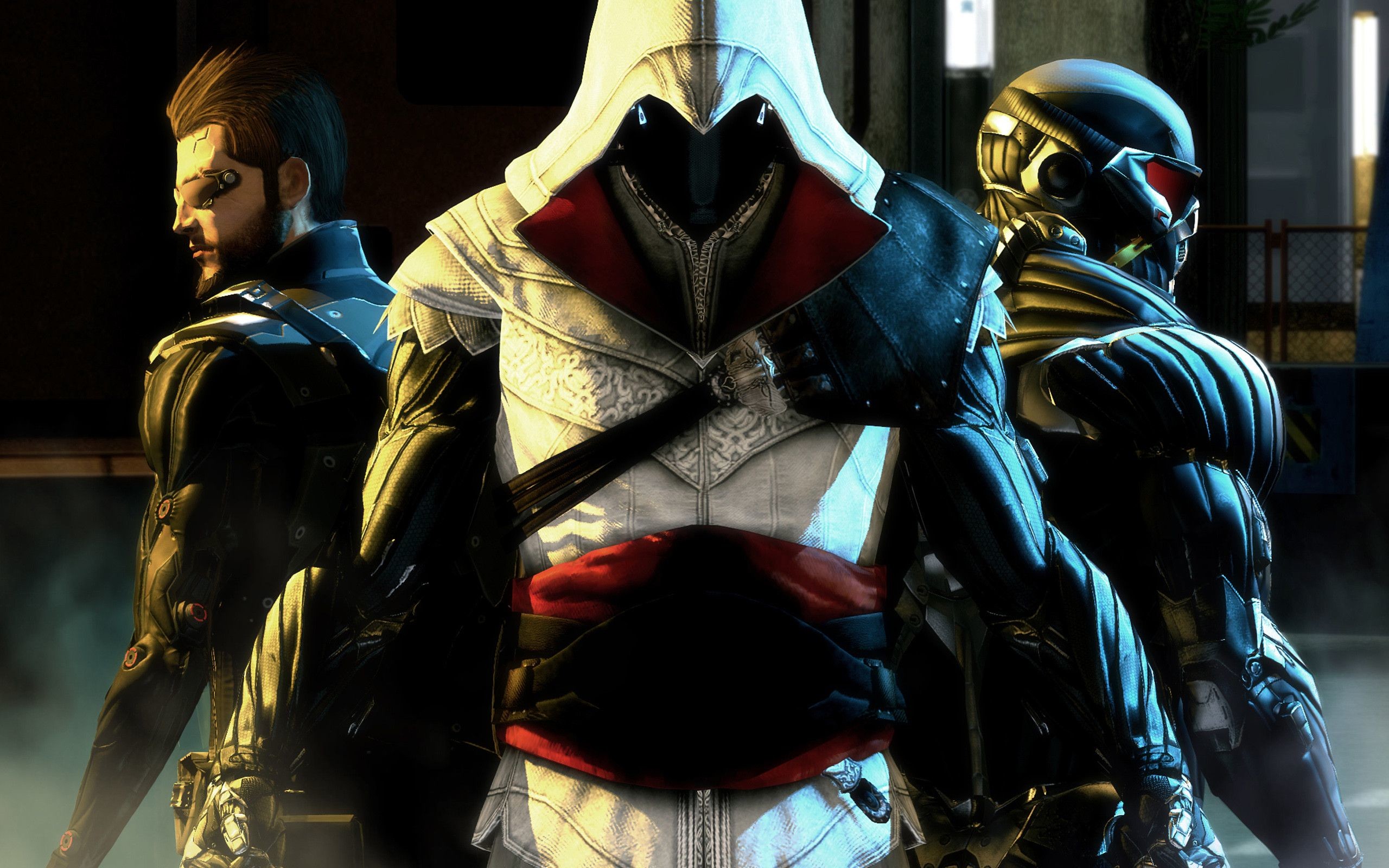 Ezio Auditore, Assassin's Creed, Adam Jensen, Crysis, Crossover, sfondo desktop 1600p