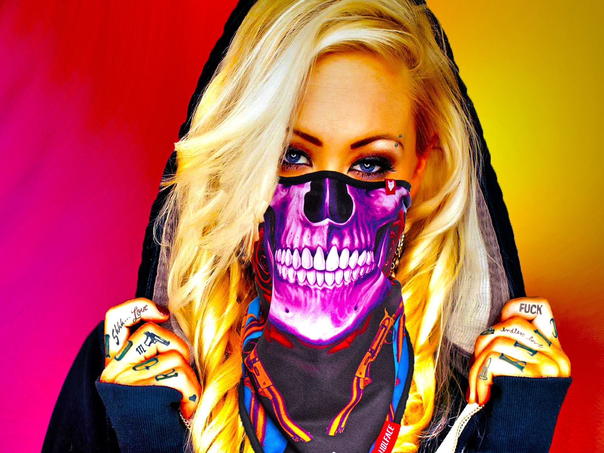 Ragazza, Bandana teschio, Felpa con cappuccio, Stile urbano, Full HD, schermata di blocco iPad