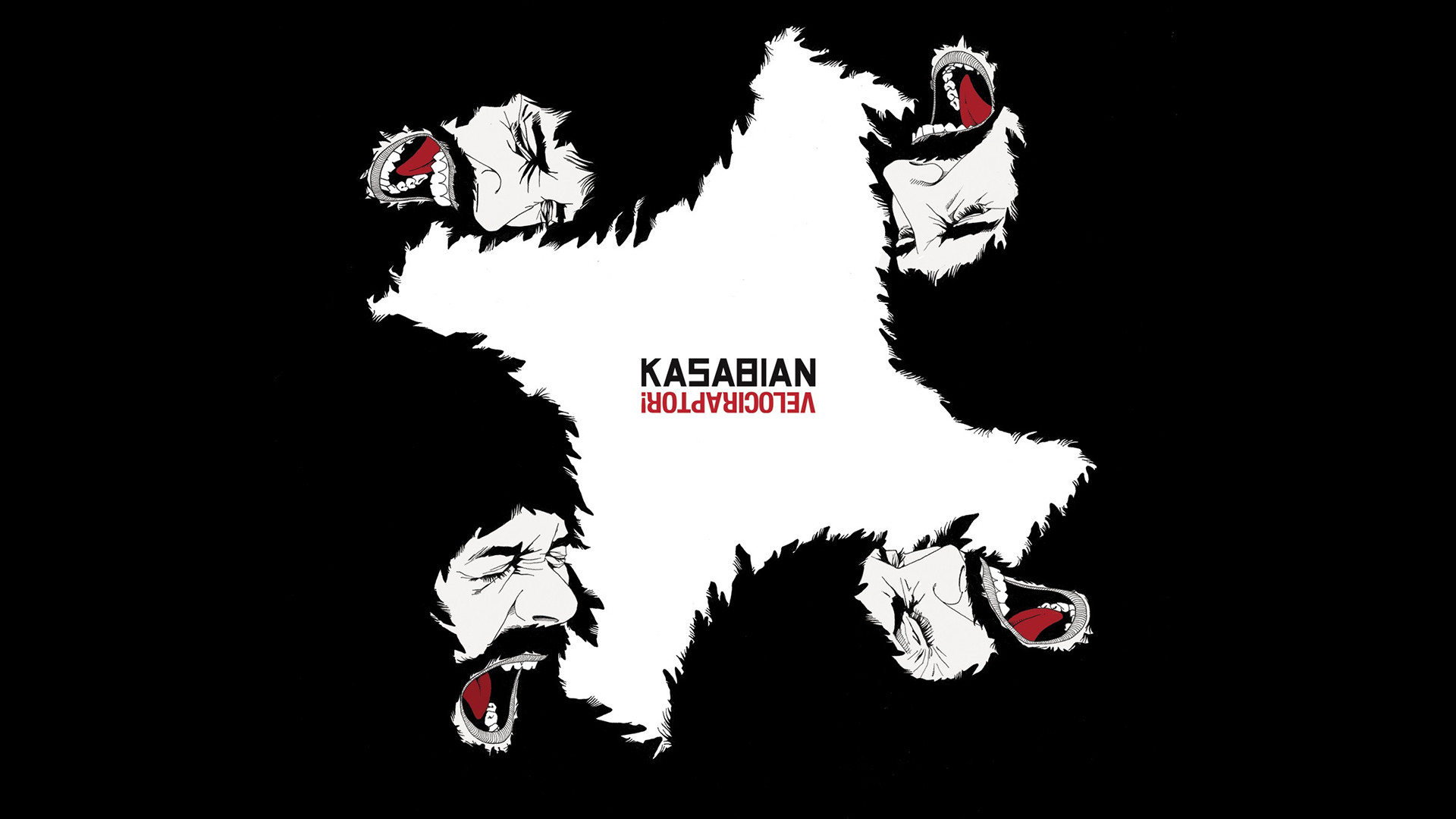 Kasabian, Velociraptor!, Copertina album, Bianco e nero, 16:9 Full HD, sfondo widescreen