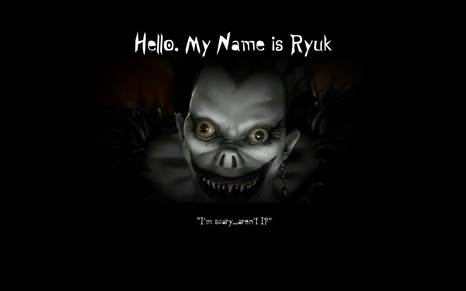 Ryuk, Death Note, Citazione, Sfondo nero, Primo piano, Full HD, wallpaper per PC