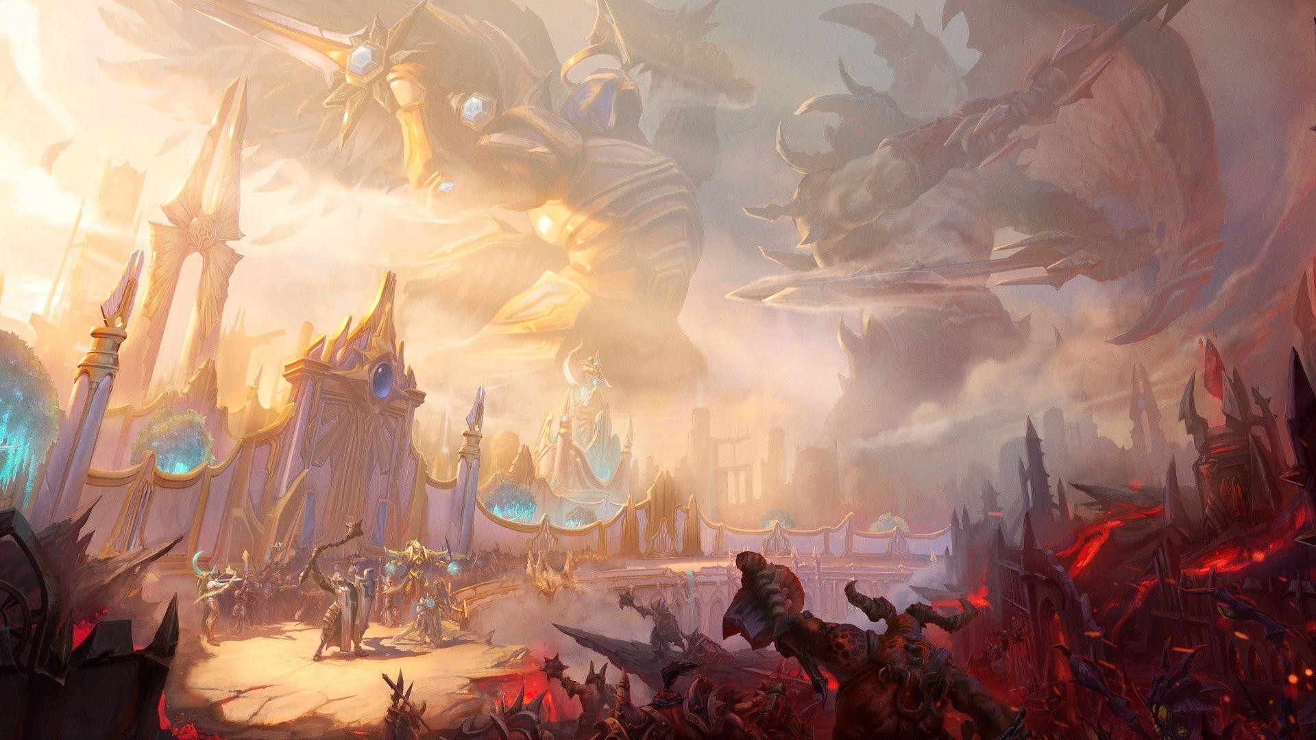 Heroes of the Storm, Città fantasy, Battaglia, Paesaggio fantasy, sfondo desktop 1920x1080