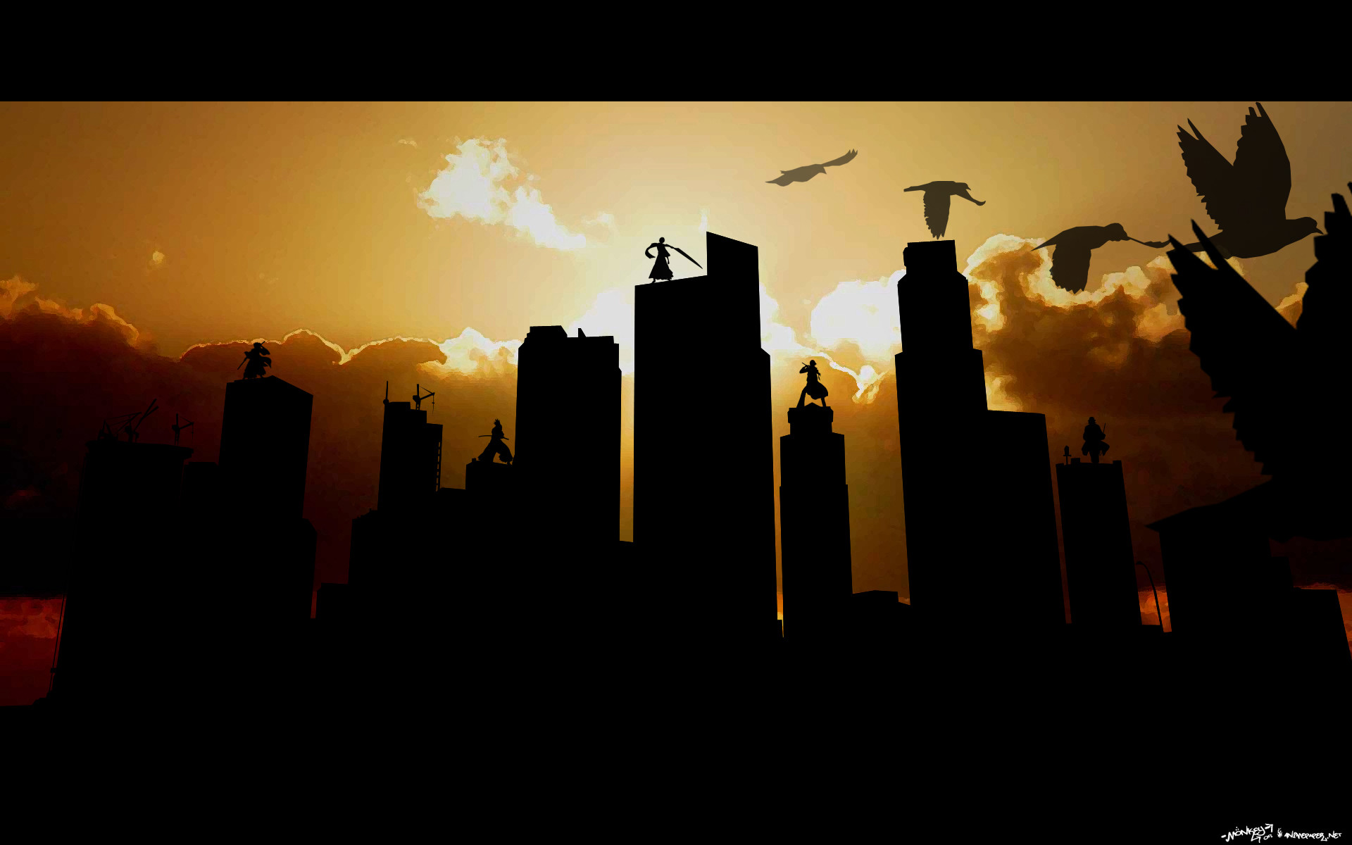 Bleach, Città, Silhouette, Tramonto, 1920x1200, sfondo per PC