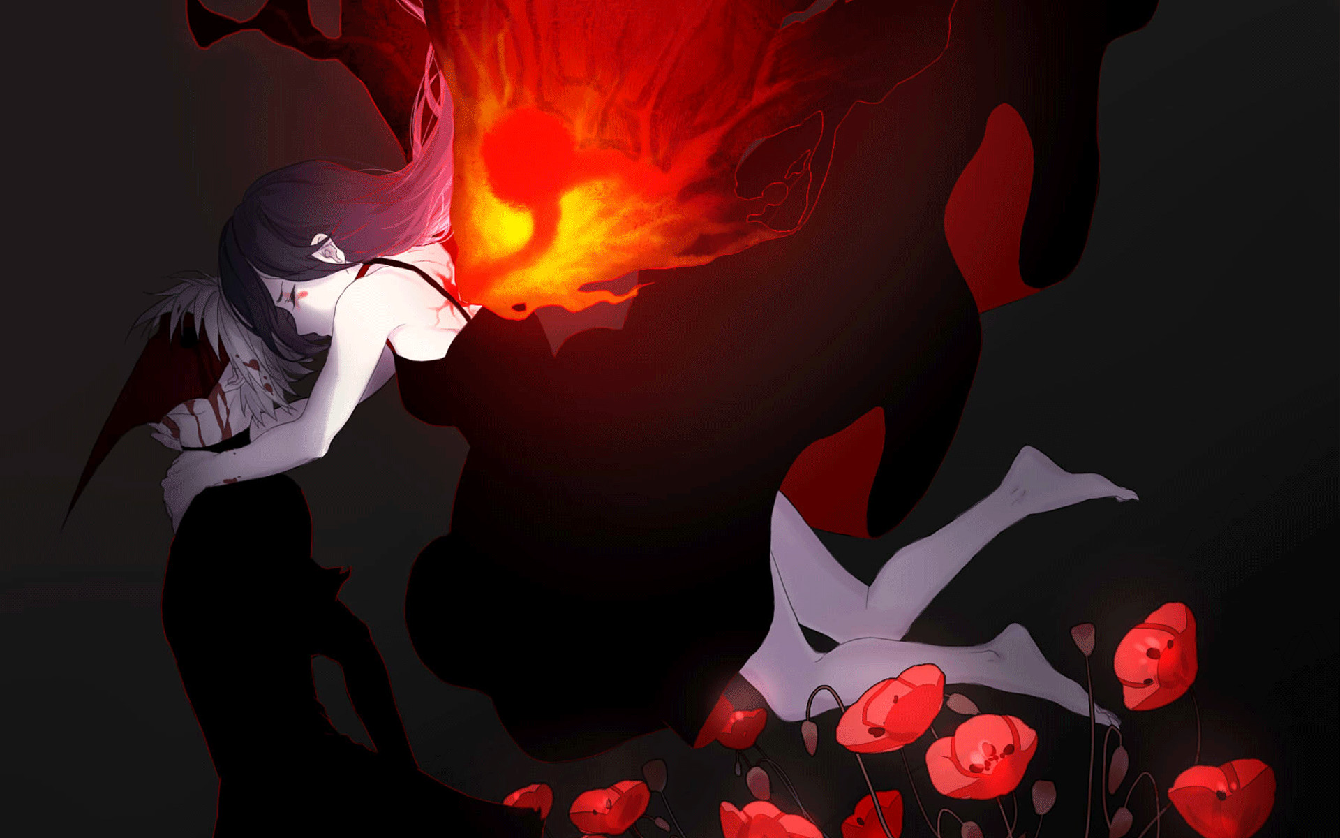 Ken Kaneki, Tokyo Ghoul, Rize Kamishiro, Fiori rossi, 16:10 Full HD, sfondo widescreen