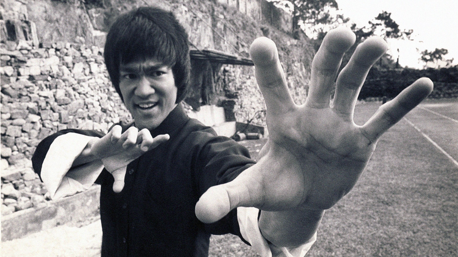 Bruce Lee, Mano tesa, Bianco e nero, Full HD, sfondo per PC